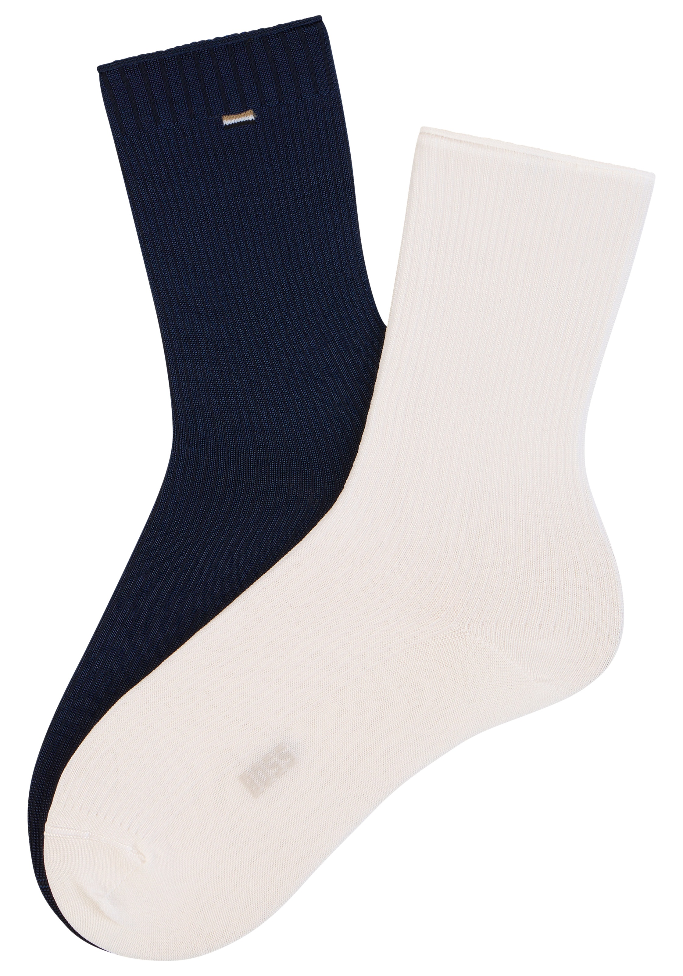BOSS Chaussettes fines Packung, 2 Couple tlg. fein gerippt, verstärkte Fersen- und Zehenpartie