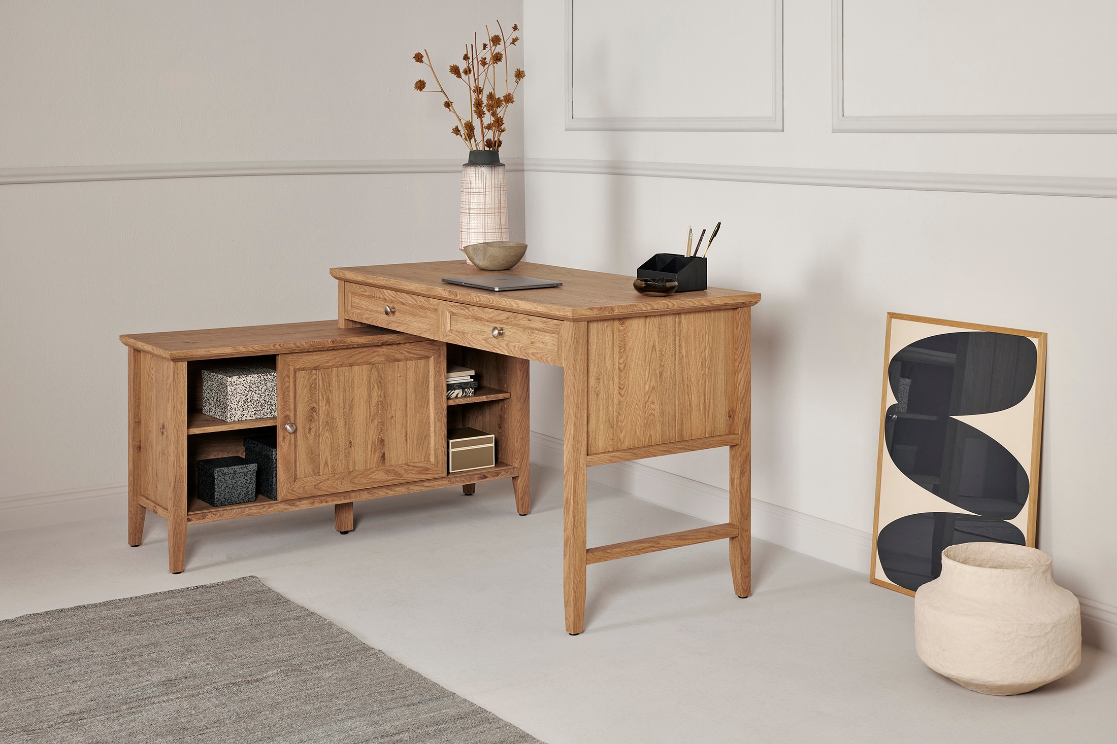 Jahnke Bureau d'angle »CLASSIC C 145 E« montage réversible, avec porte coulissante, dimensions 144,9 x 120 cm