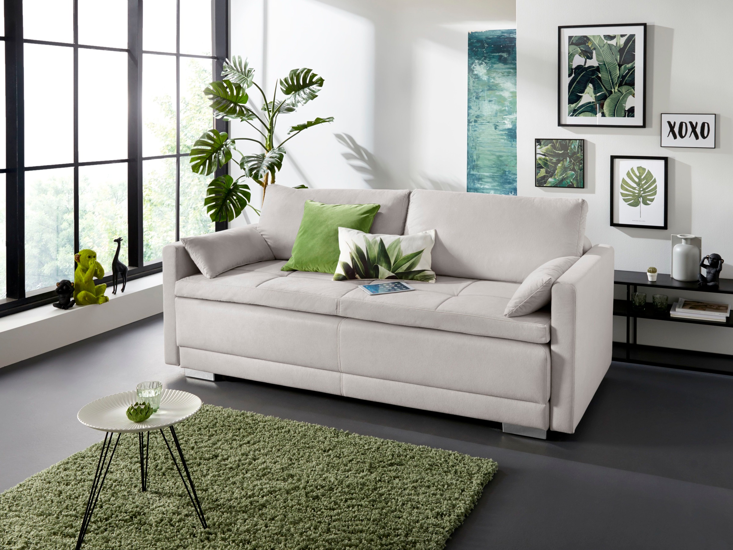 Image of GOODproduct Schlafsofa "Berlin, B: 218 cm, Liegel. 160x198 cm" Bettfunktion, Bettkasten & 2 Zierkissen, Dauerschlafsofa mit Boxspring