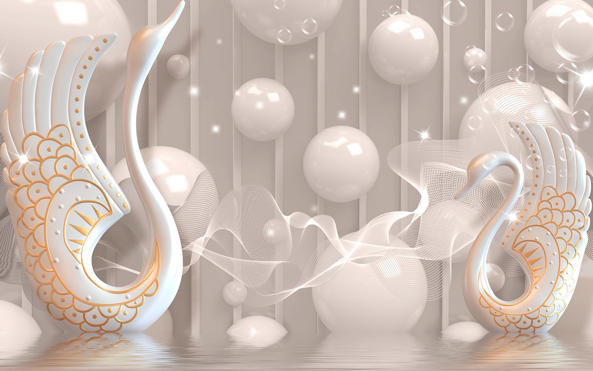 Image of Papermoon Fototapete »Abstrakt 3D Effekt mit Schwänen«, Vliestapete, hochwertiger Digitaldruck, inklusive Kleister bei Ackermann Versand Schweiz