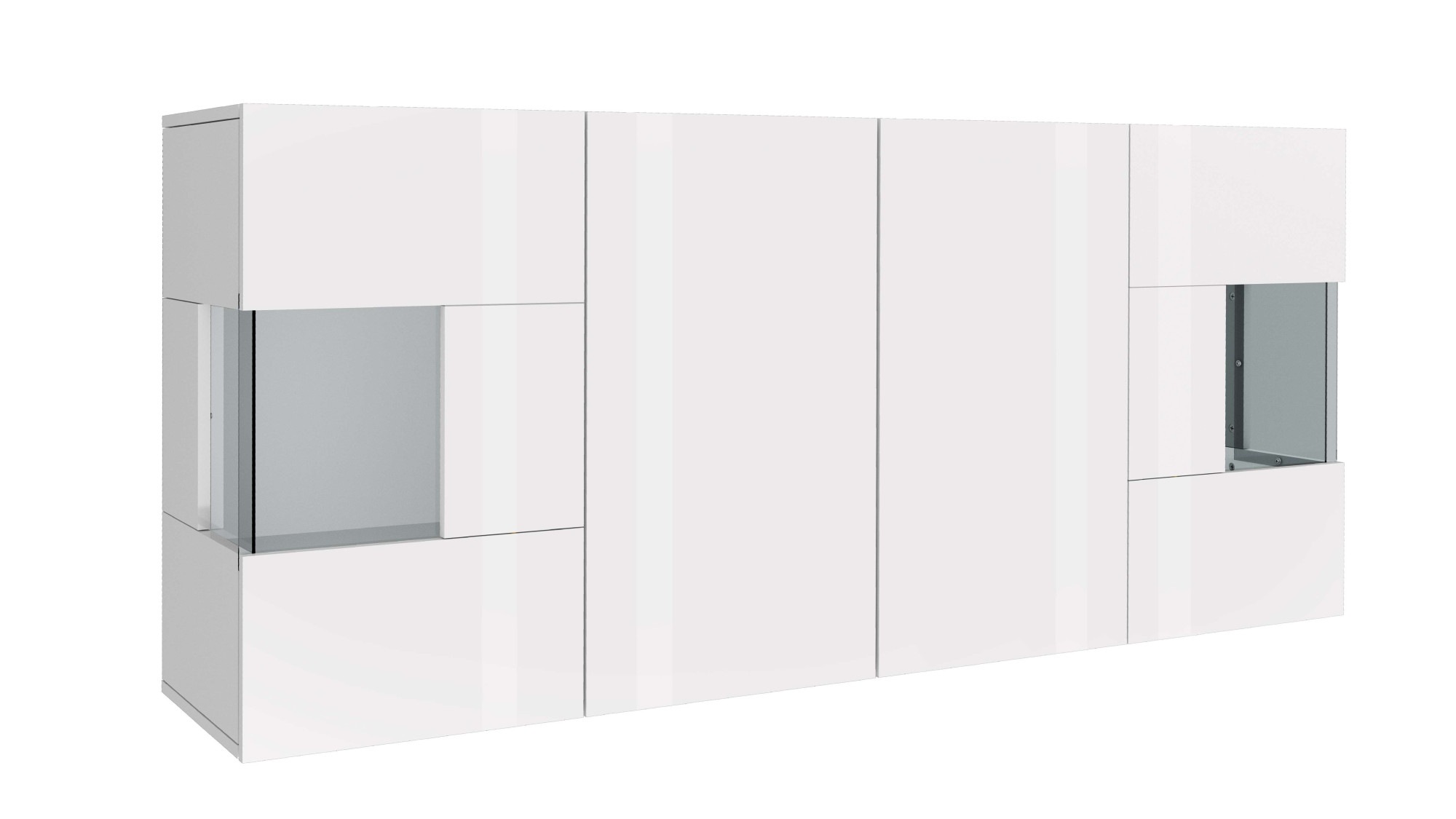 Image of GOODproduct Sideboard "Egypt, Kommode, Schrank, Kredenz, Vitrine grifflos" 4 Türen davon 2 mit Glaseinsatz, kompl. Hochglanz lackiert, Breite 180