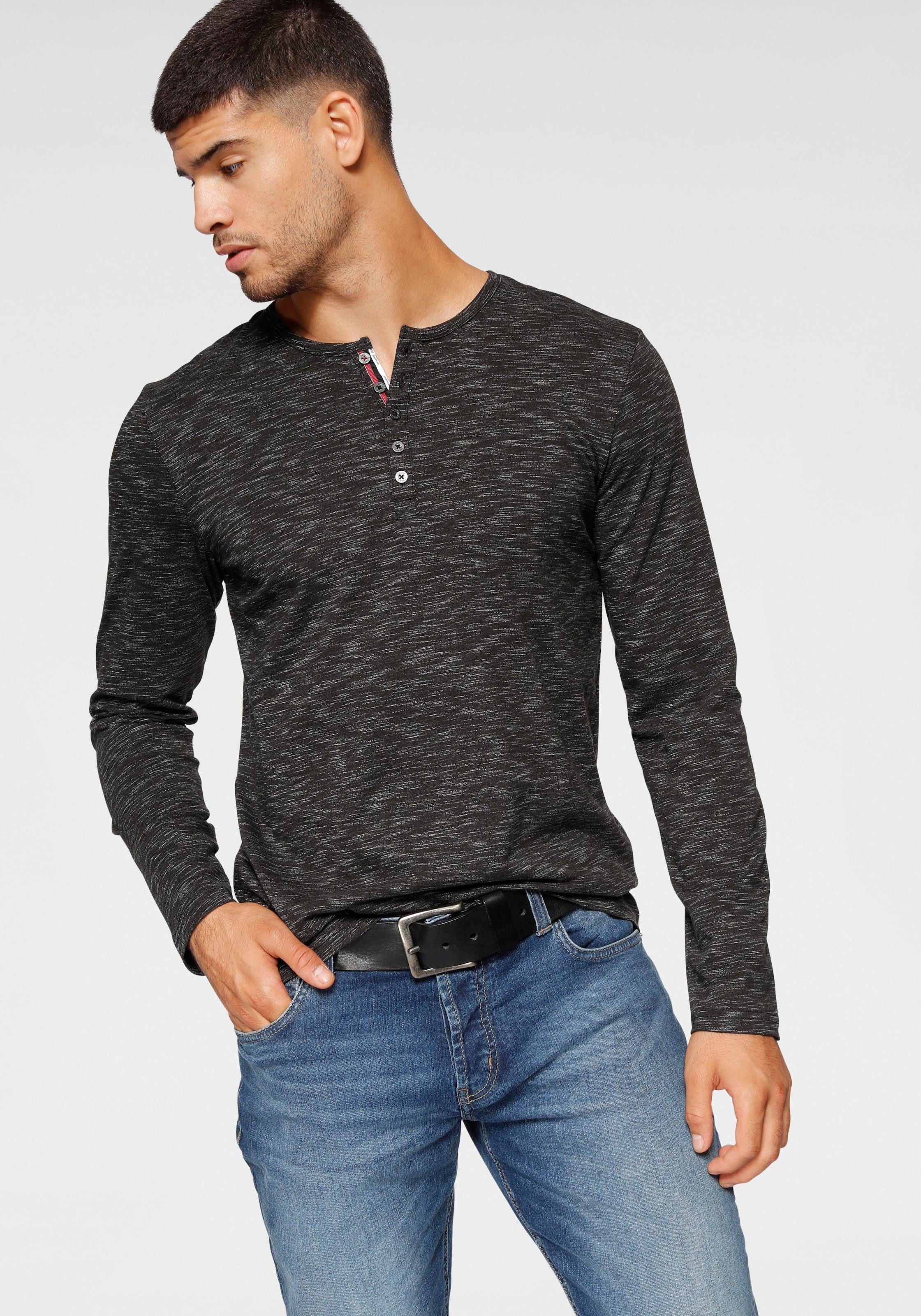 Image of Bruno Banani Langarmshirt "mit exklusiver Melange-Optik" Henley-Shirt mit markanter Knopfleiste