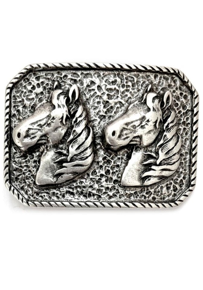 Image of Rettungsring Gürtel Gürtelschnalle "RE2 Pferde Silber"