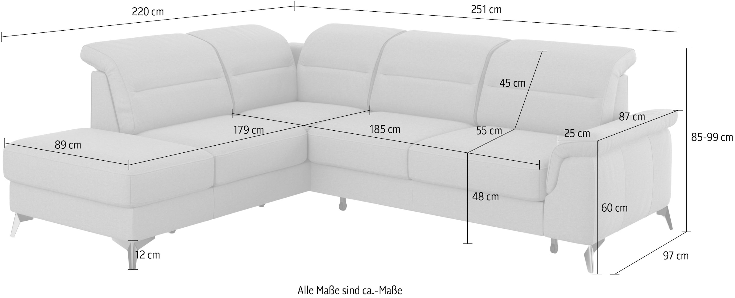 sit&more Ecksofa »Sinatra L-Form«, mit Ottomane, optional mit Kopfteilverstellung und Armteilfunktion