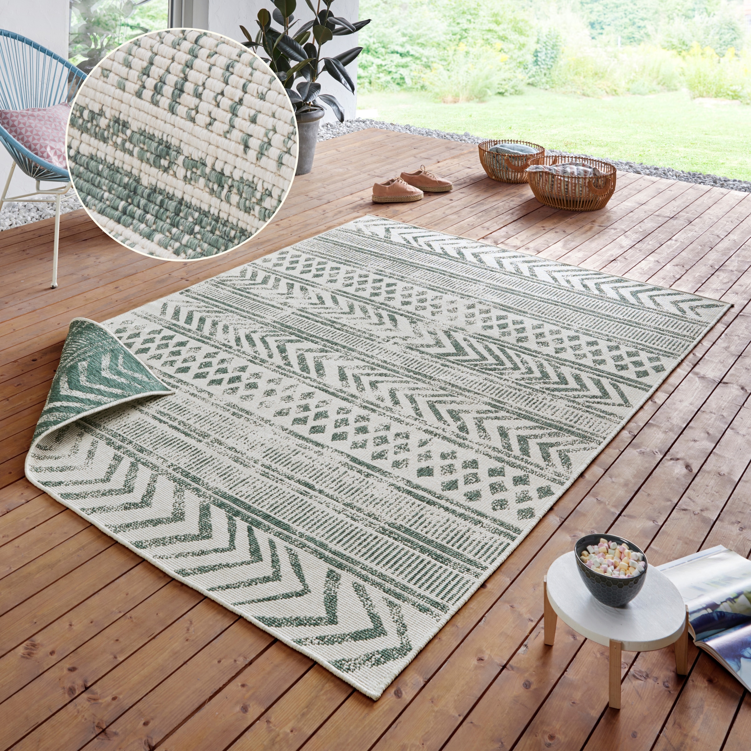HANSE Home Teppich »BIRI Wendeteppich« rechteckig 5 mm Höhe In-& Outdoor, Wetterfest, Balkon, Läufer, Wohnzimmer, Wasserfest, Boho