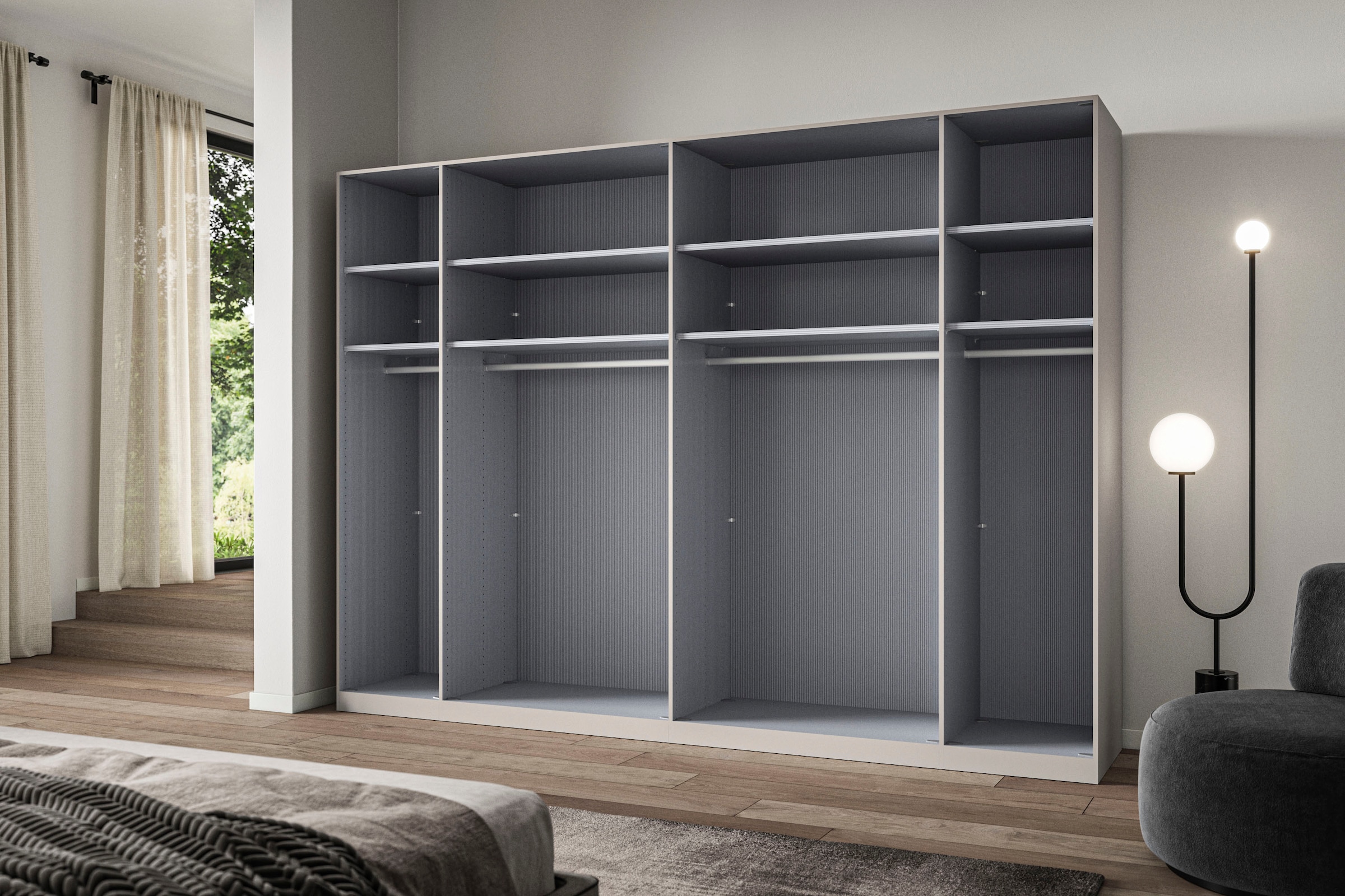 WIEMANN Armoire à portes pliantes »Ohio, Kleiderschrank, Schrank, Garderobe, mit Glasfront, 300 cm« inklusive Einlegeböden & Kleiderstangen, 2 Höhen, MADE IN GERMANY,  inklusive Türdämpfung, hochwertige Glasfront