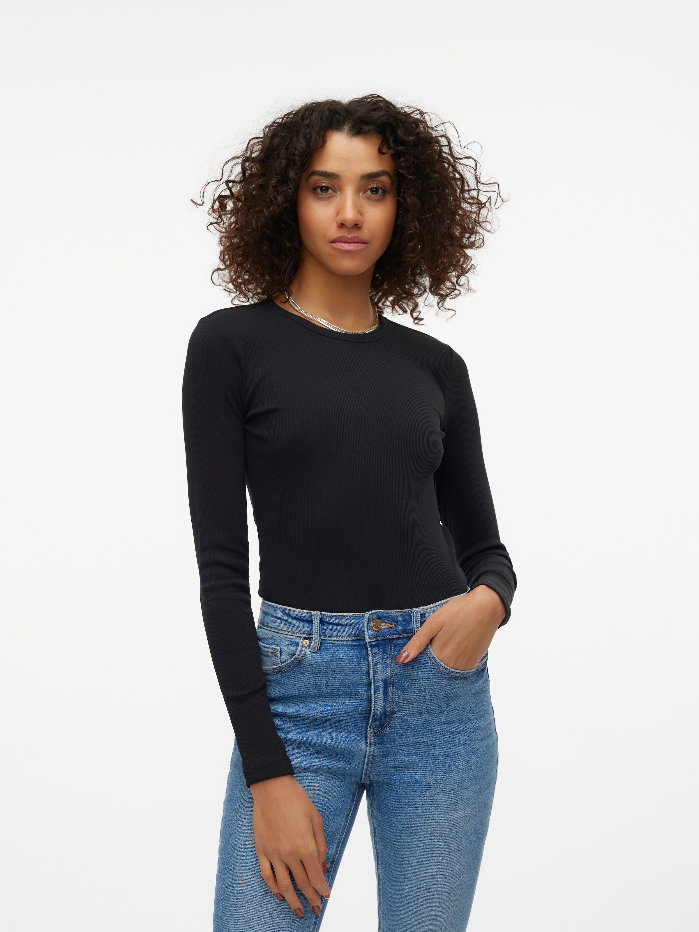 Image of Vero Moda Langarmshirt "VMCHLOE LS SHORT TOP JRS NOOS" Baumwollmischung