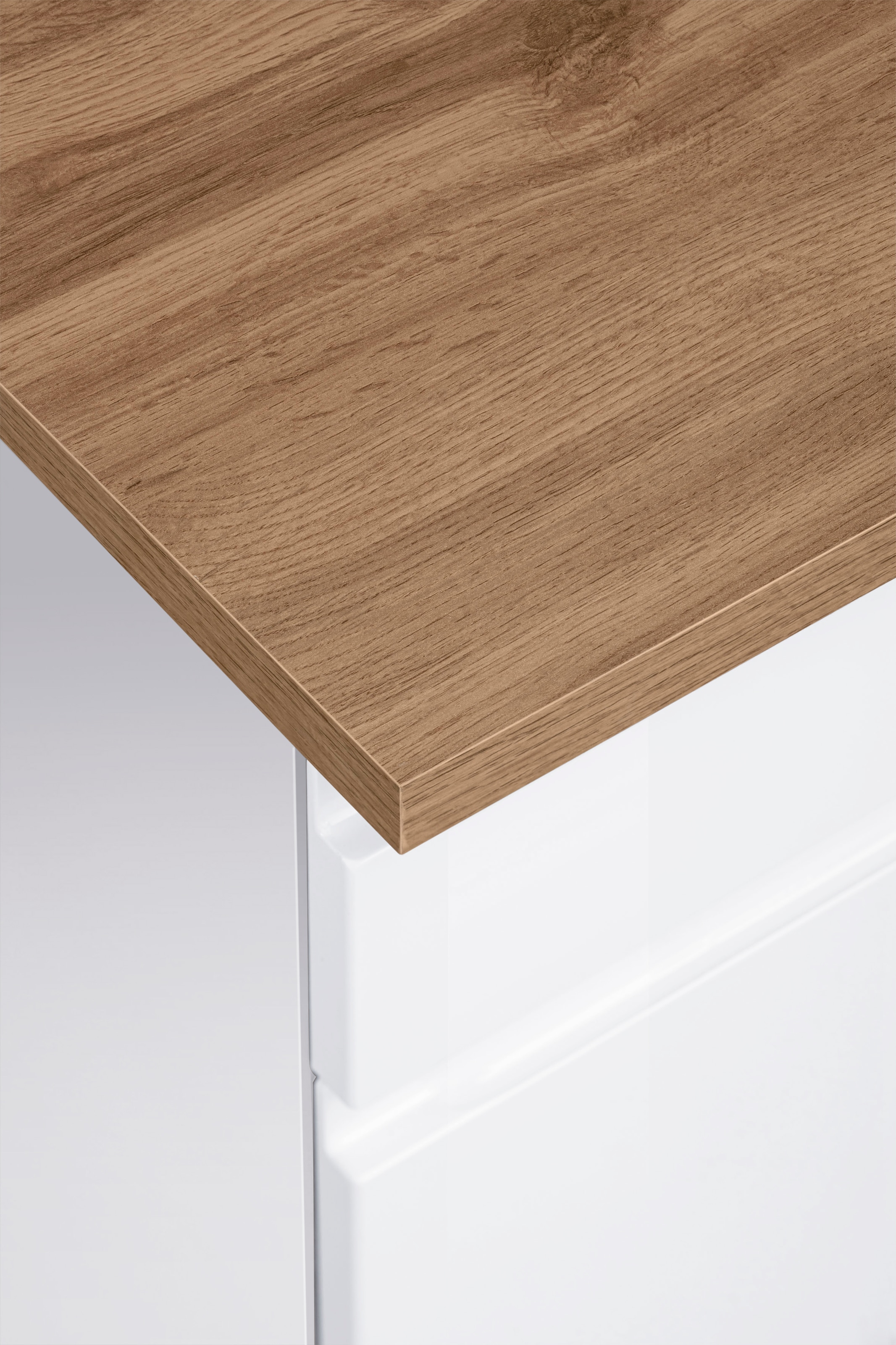 KOCHSTATION Küchenzeile »KS-Virginia,neu in verbesserter Ausführung« Arbeitsplatte 38 mm stark, Stauraum, Softclose,  Breite 210 cm,Soft-Close,wahlweise mit E-Geräten