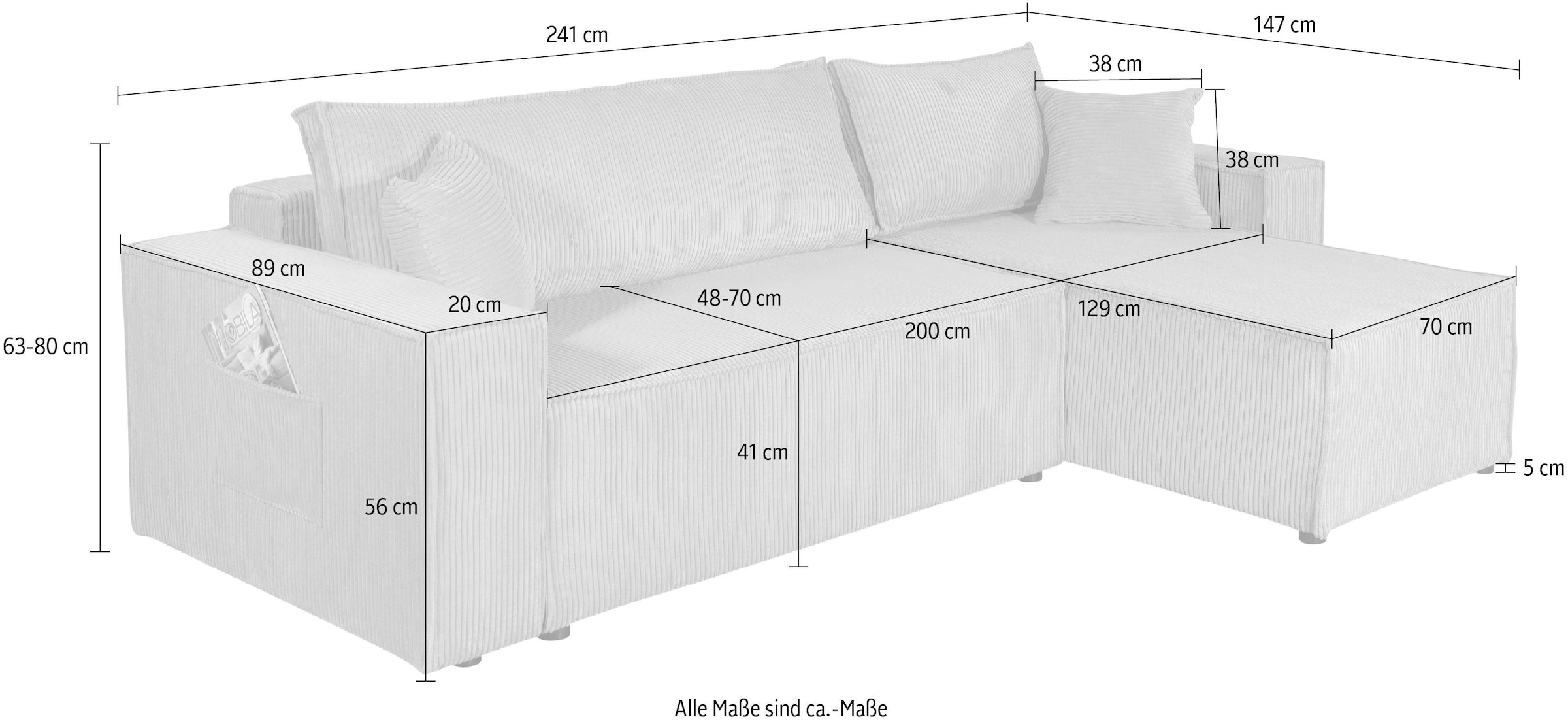GOODproduct Ecksofa »CASSI L-Form, 241cm - OTTO. Verlässliche Qualität.« Schlaffunktion (133/200), Bettkasten, auch in Cord