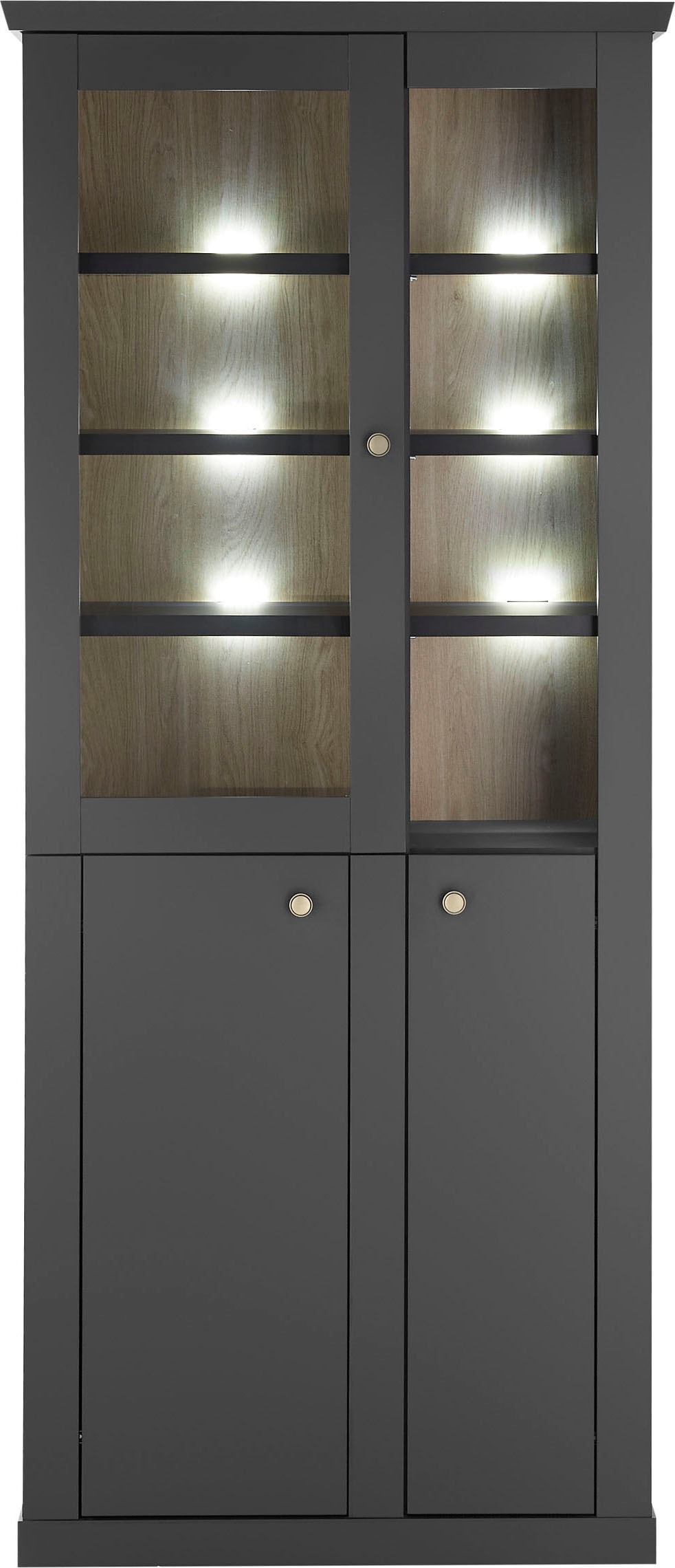 Home affaire Vitrine »Lincoln, Hochschrank im Landhausstil, moderne Glasvitrine« edles Design, messingfarbene Knopfgriffe, vielseitig einsetzbar