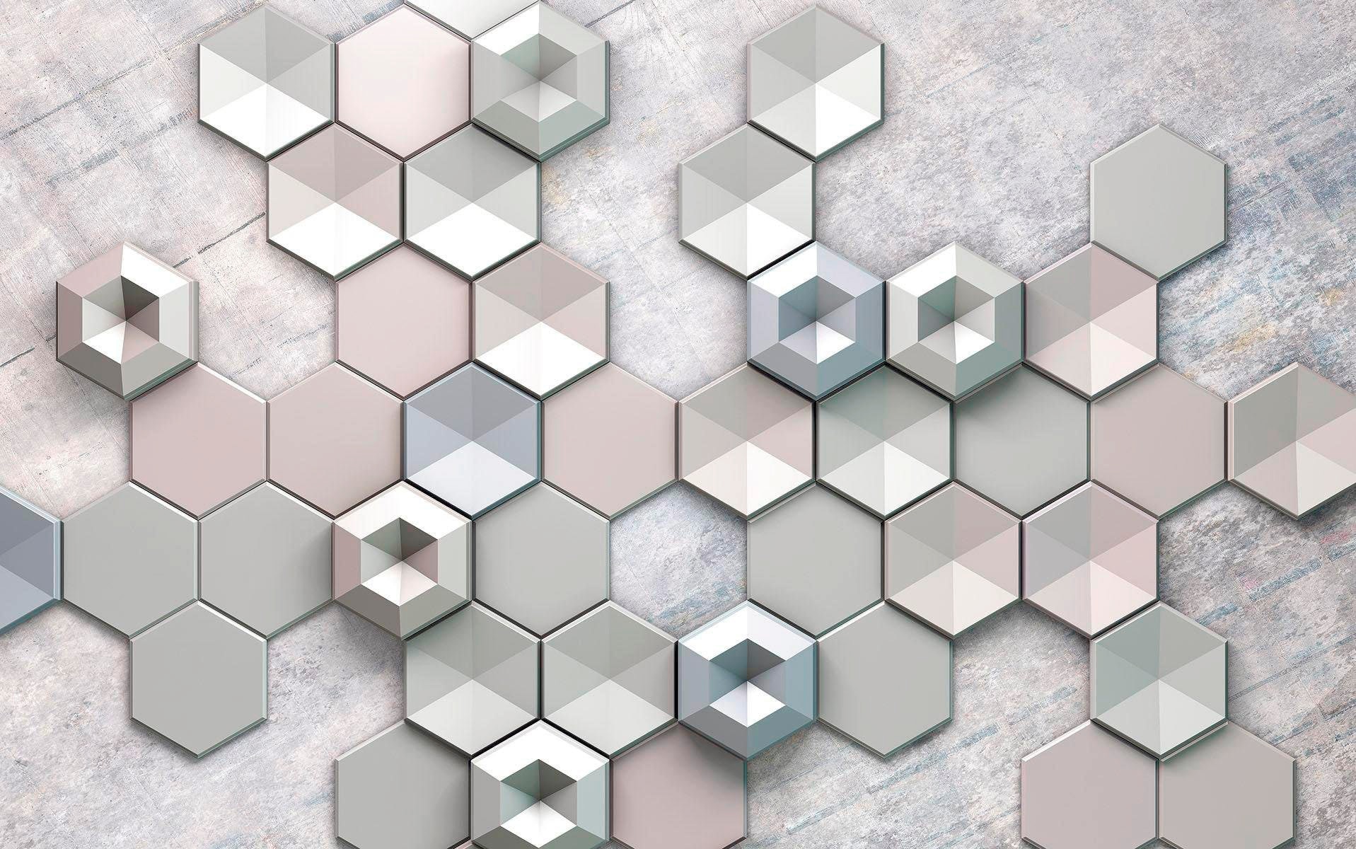 Image of Komar Vliestapete "Digitaldruck Vlies - Hexagon Concrete - Grösse 400 x 250 cm" bedruckt glatt Wohnzimmer, Schlafzimmer