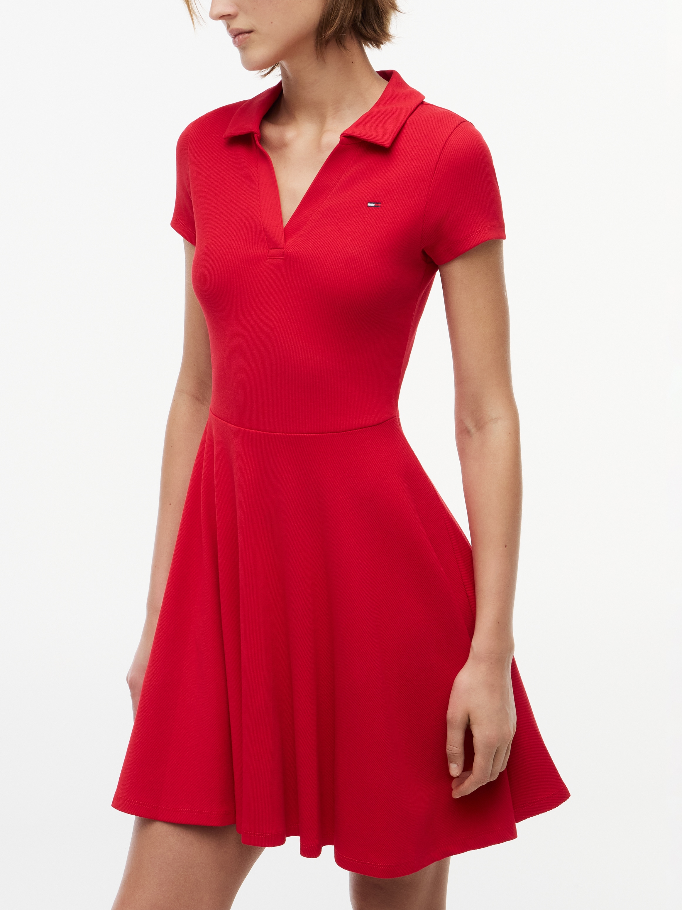Image of Tommy Jeans Polokleid "TJW RIB F&F POLO MINI DRESS EXT" Baumwollmischung, figurbetont, in gerippter Struktur