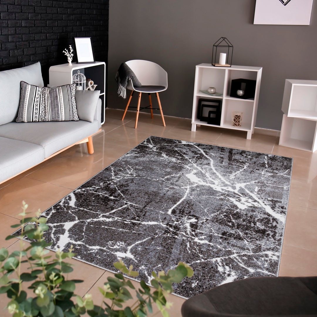my home Teppich »Manrik«, rechteckig, 9 mm Höhe, mit besonders weichem Flor, Kurzflor, modernes Marmor-Design
