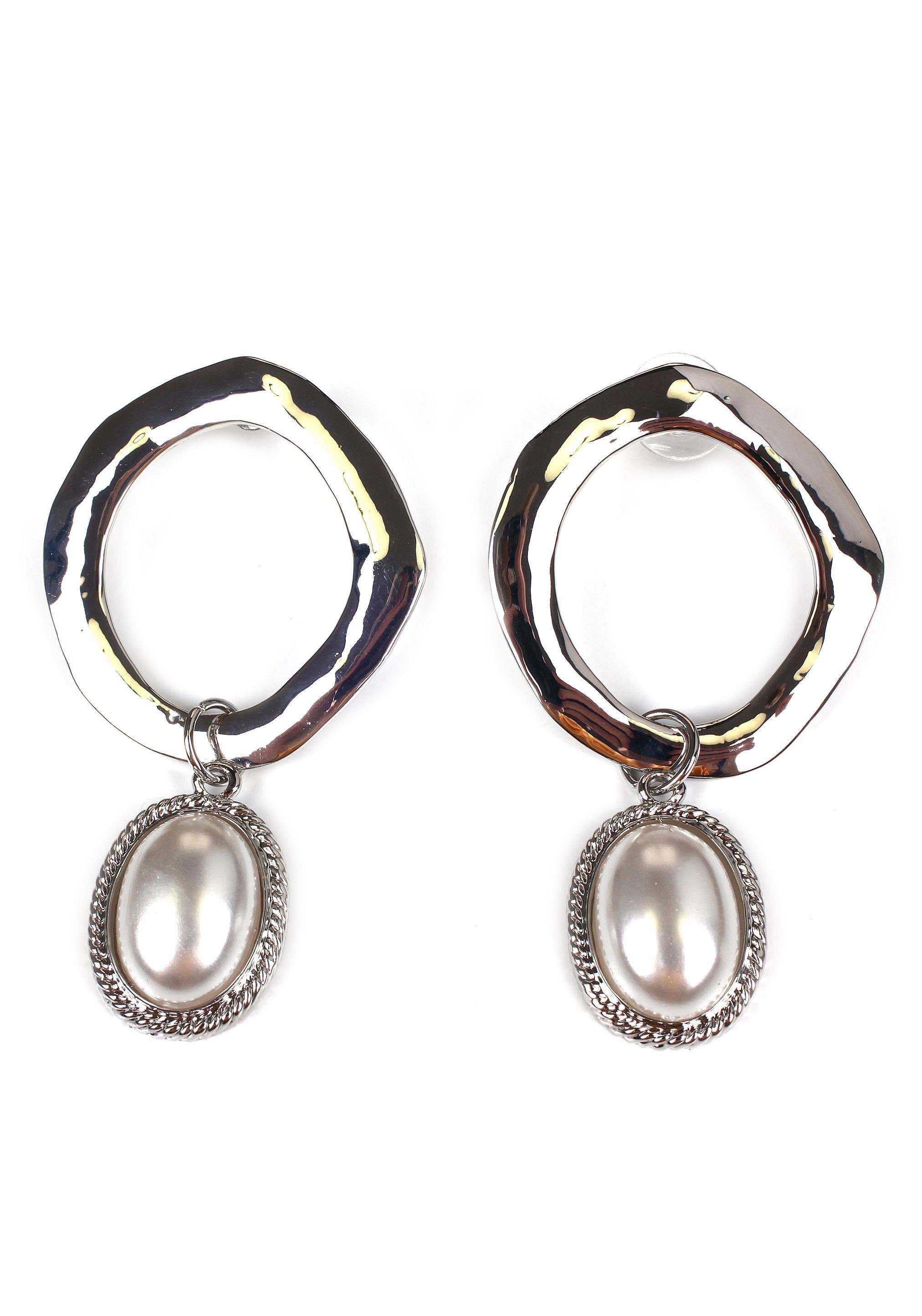 Paar Ohrstecker »gewellt, rund, oval, rhodiniert«