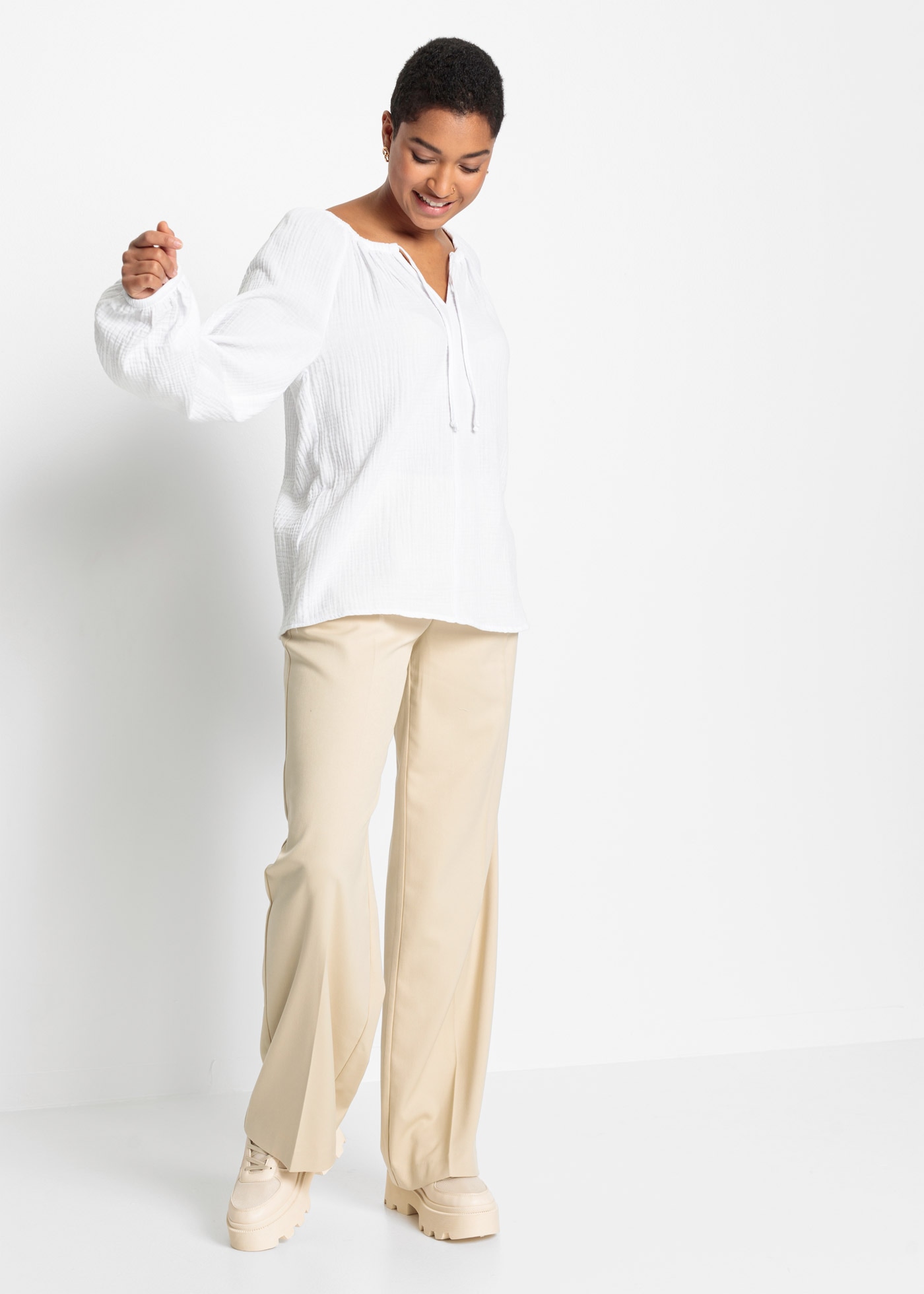 bonprix Blouse à manches longues »Musselin-Bluse aus Baumwolle« Musselin-Bluse aus Baumwolle