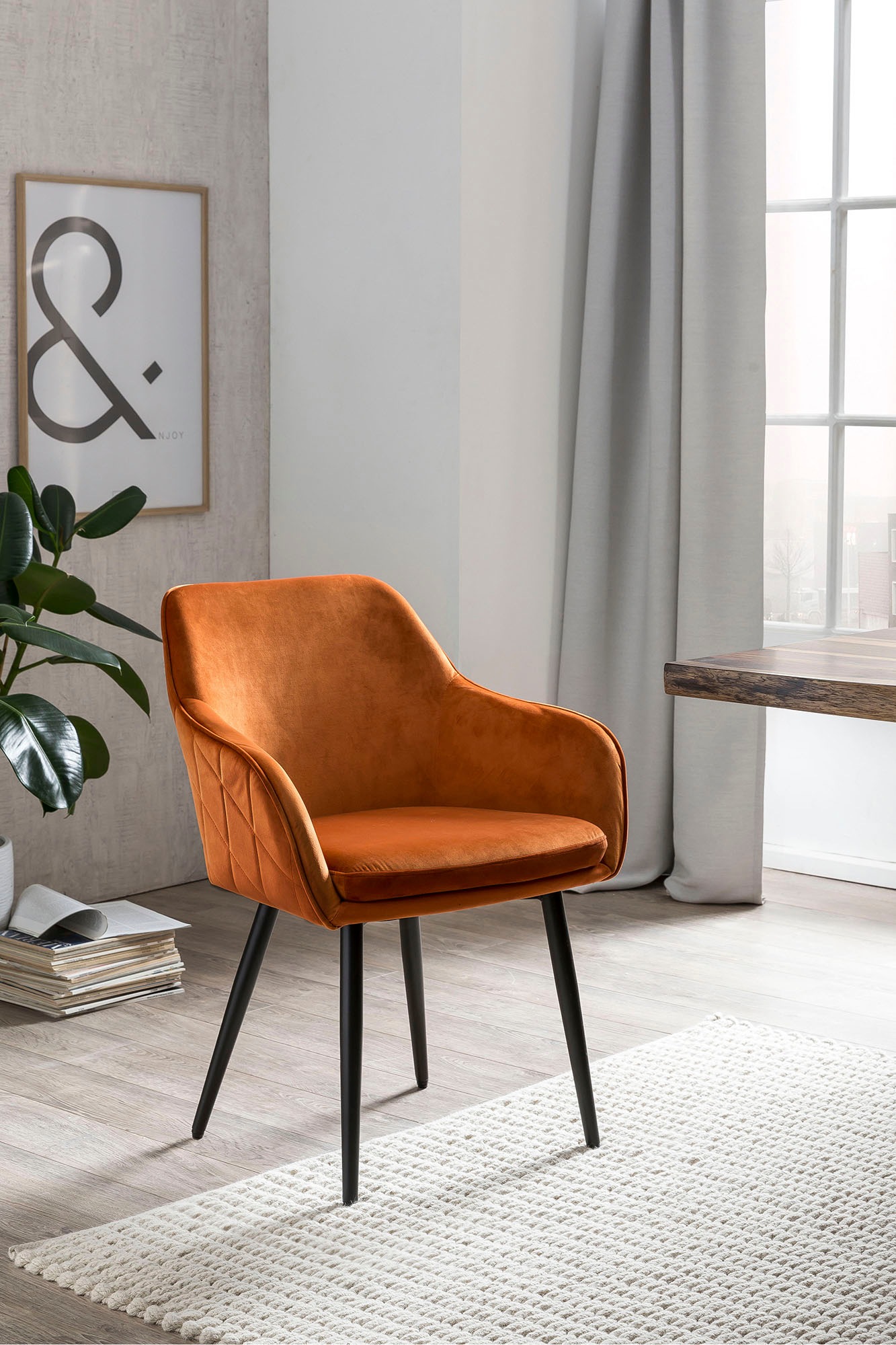 Image of SalesFever Esszimmerstuhl, Samtoptik, mit Diamantsteppung auf der Rückseite, Armlehnstuhl, Schalenstuhl bei Ackermann Versand Schweiz