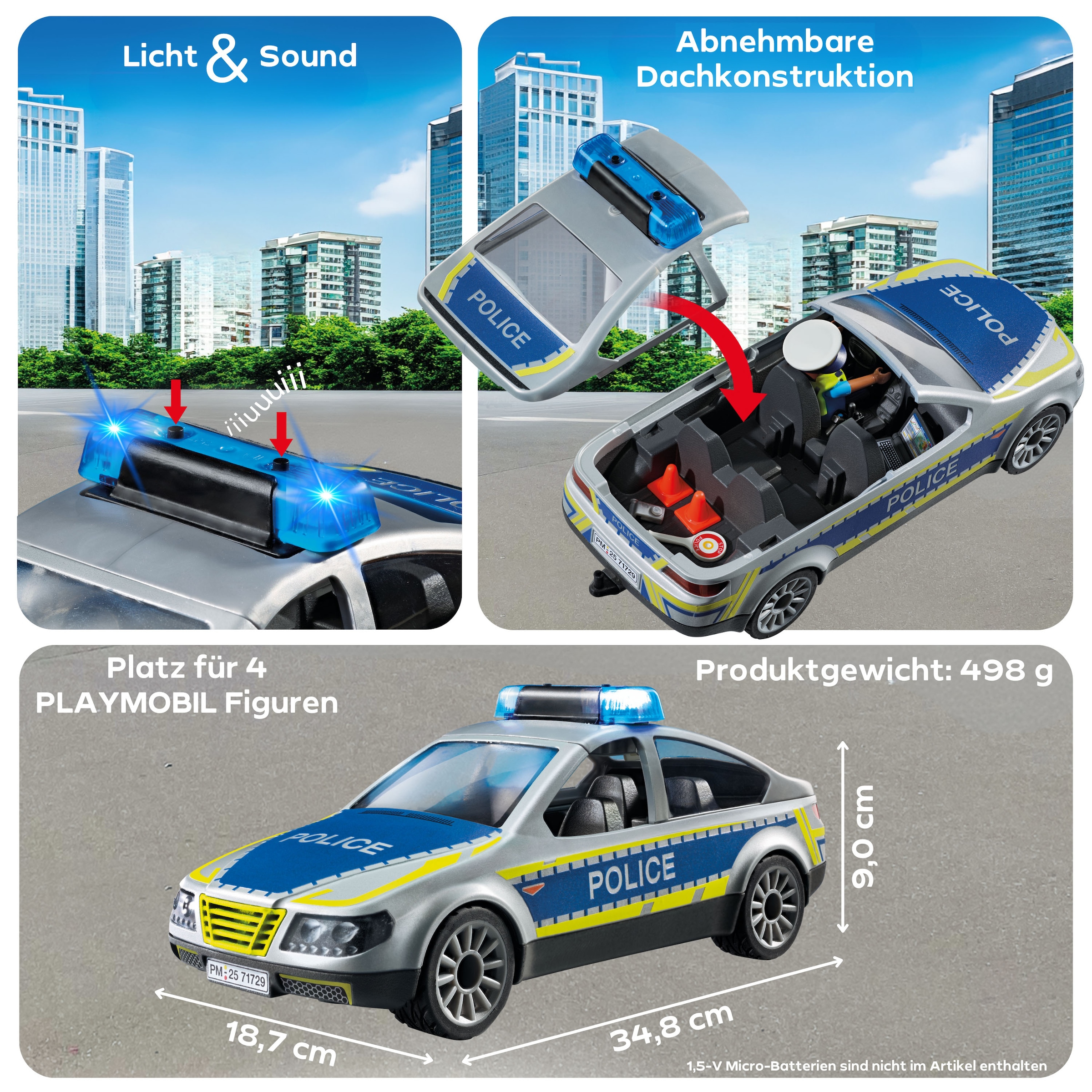 Playmobil® Konstruktions-Spielset »Polizei Streifenwagen (71729), Playmobil Action Heroes«