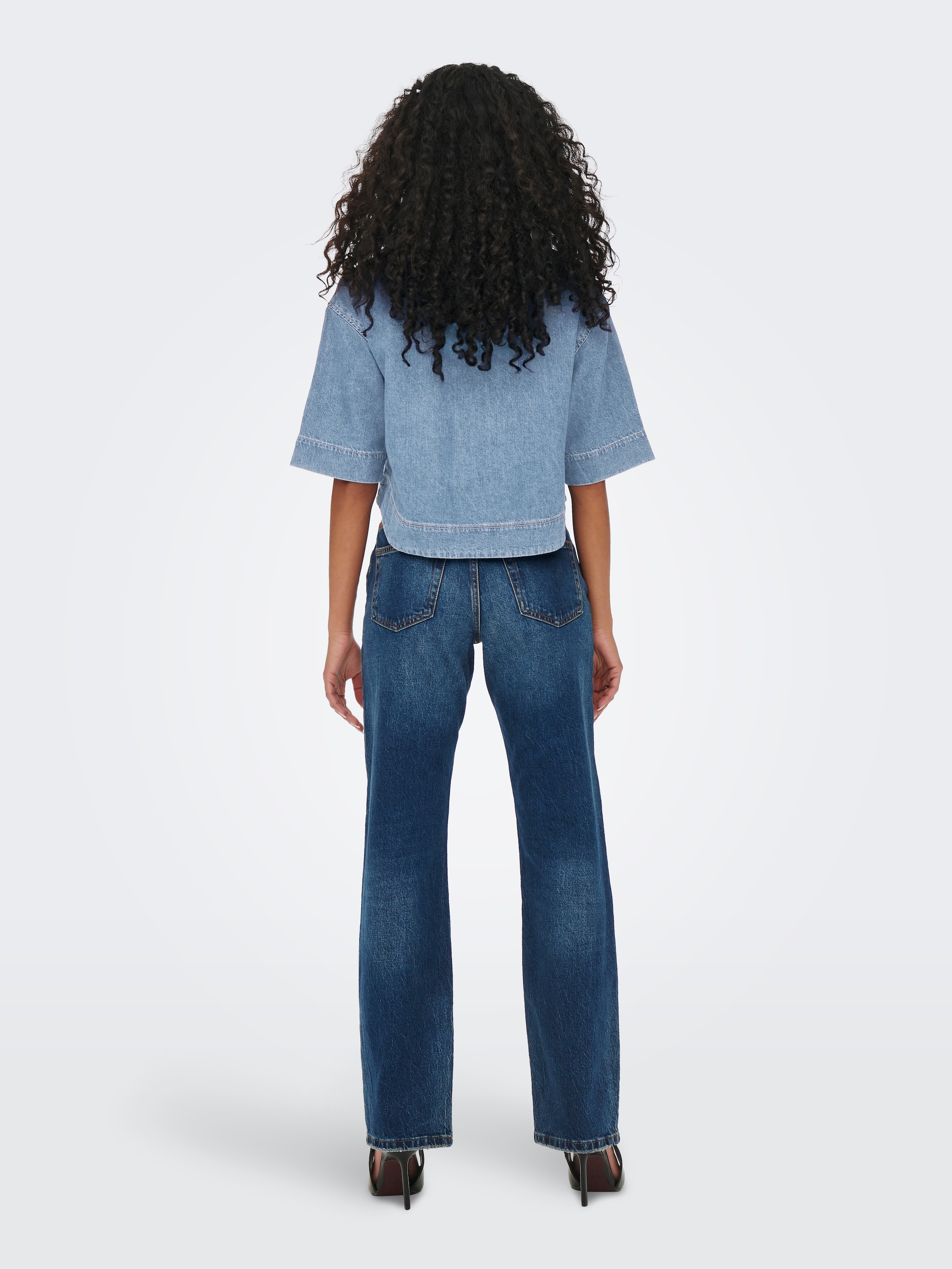 ONLY Blouse en jean »ONLCLEO LIFE SS CROP DNM SHIRT PIM NOOS« Coton