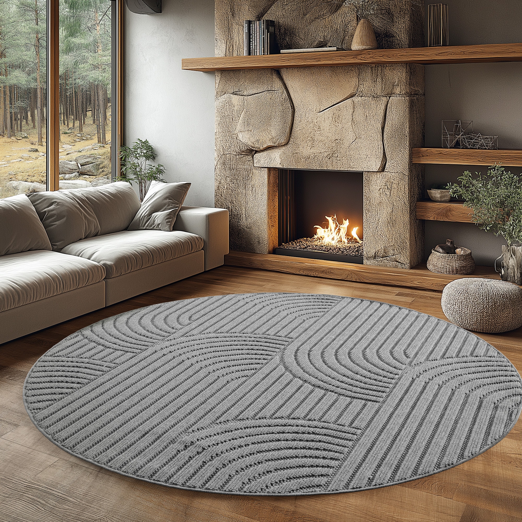 Image of Ayyildiz Teppiche Teppich "HELIX 2201, auch als Läufer und Rund erhältlich" rund 7 mm Höhe 3D-Effekt durch Cut-Loop-Webtechnik, Woll-Optik, Bouclé, Wohnzimmer