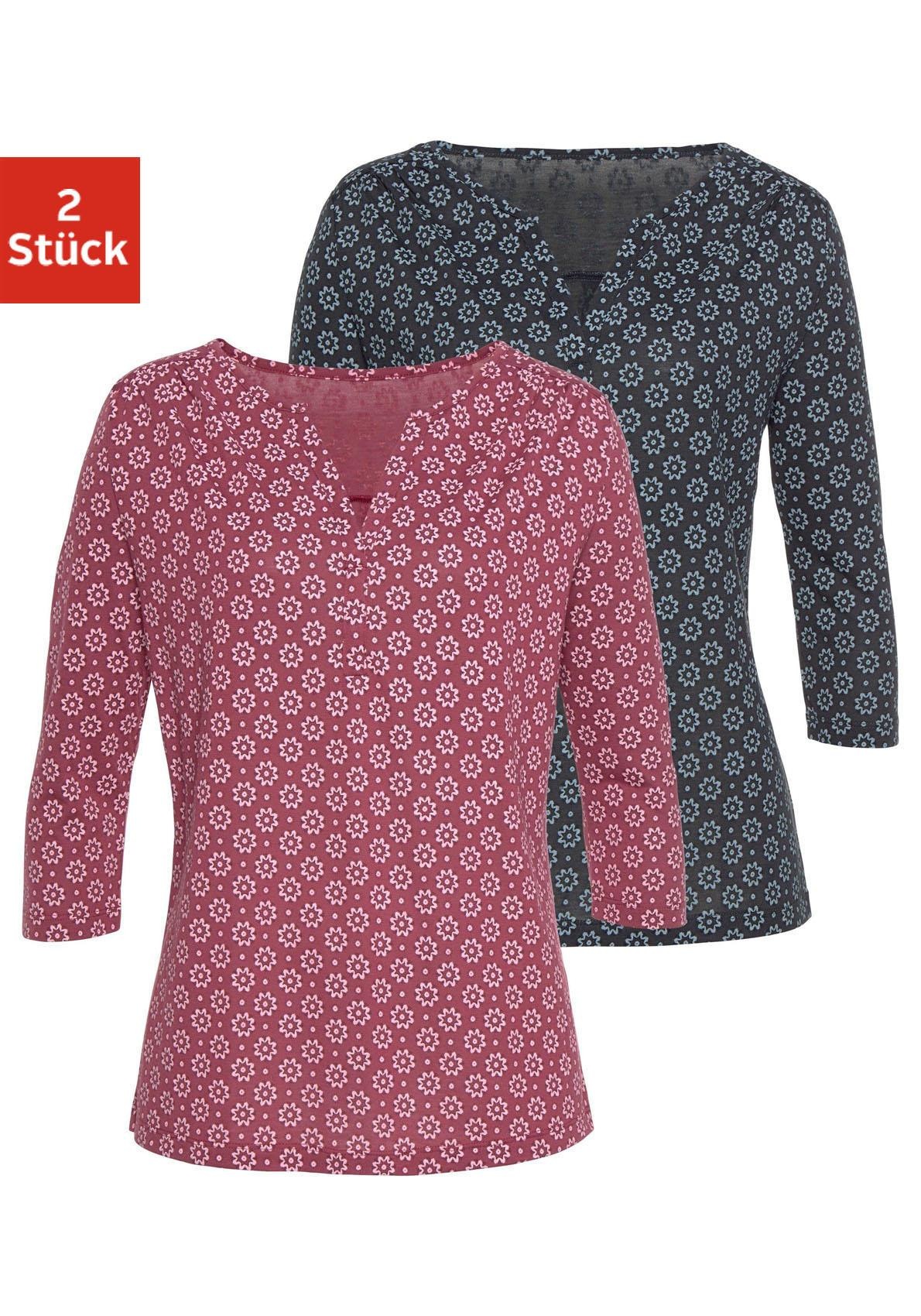 Image of LASCANA 3/4-Arm-Shirt, (2er-Pack), mit kleiner Schulterraffung bei Ackermann Versand Schweiz