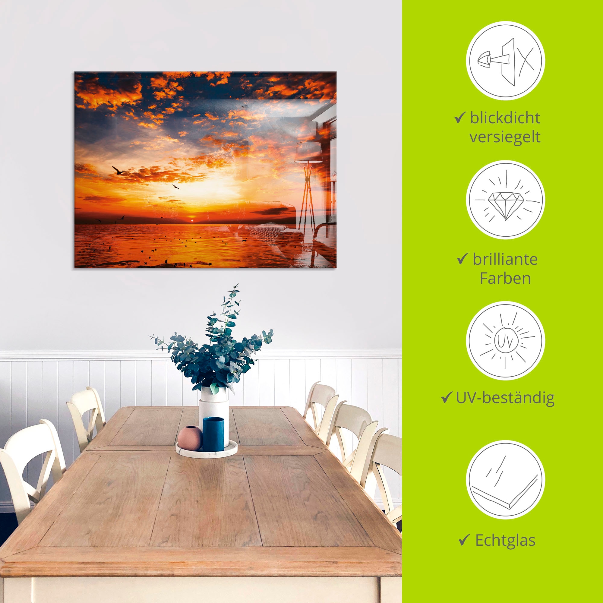 Artland Glasbild »Sonnenuntergang am Strand«, Sonnenaufgang & -untergang, (1 St.), in verschiedenen Grössen