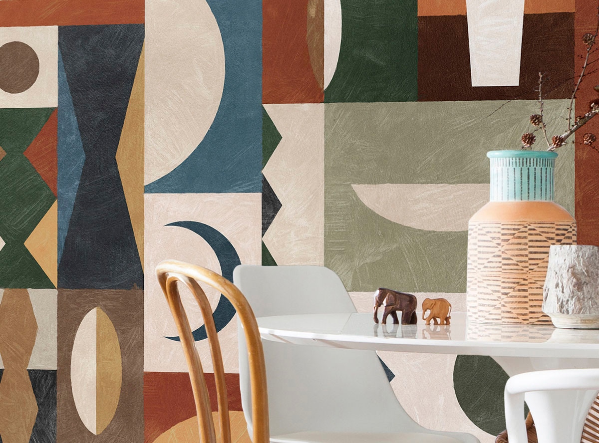 Komar Fototapete »Digitaldruck Vlies - Tribal Tiles - Grösse 400 x 250 cm«, bedruckt, Wohnzimmer, Schlafzimmer