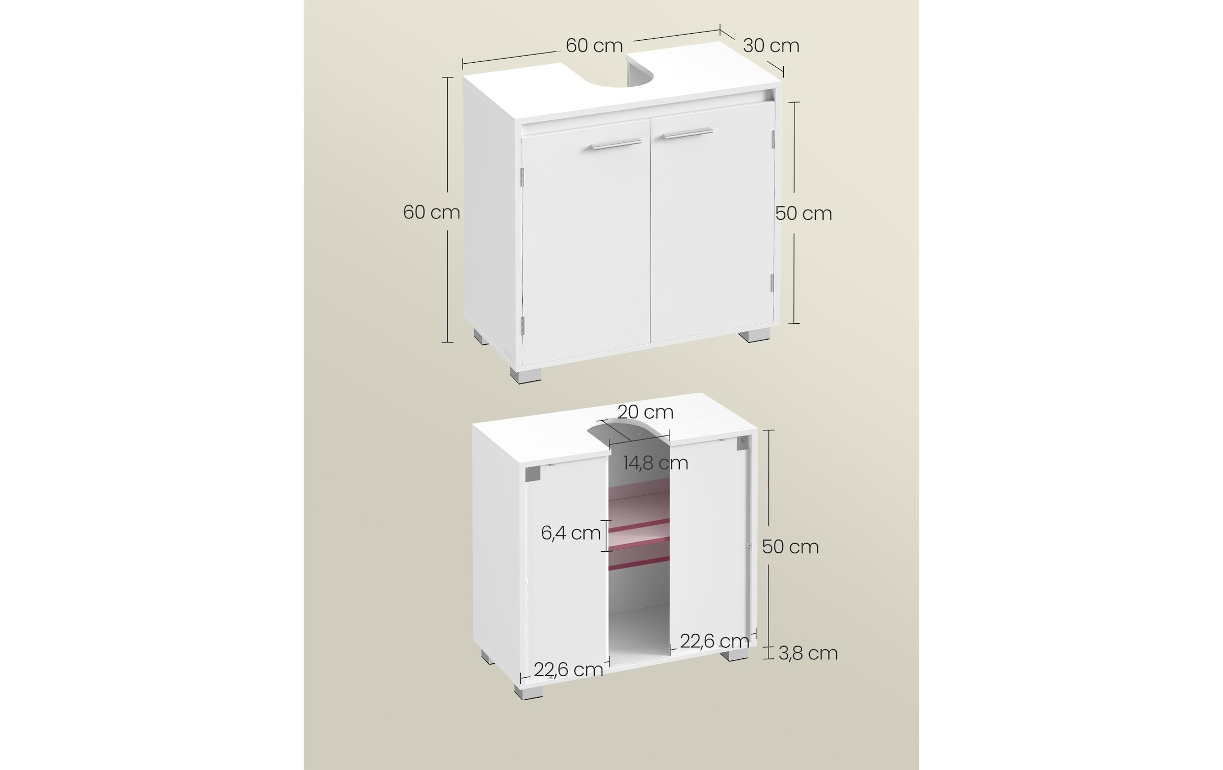 VASAGLE Armoire sous lavabo »60 x 60 cm« Meuble sous-lavabo avec deux compartiments et étagère réglable