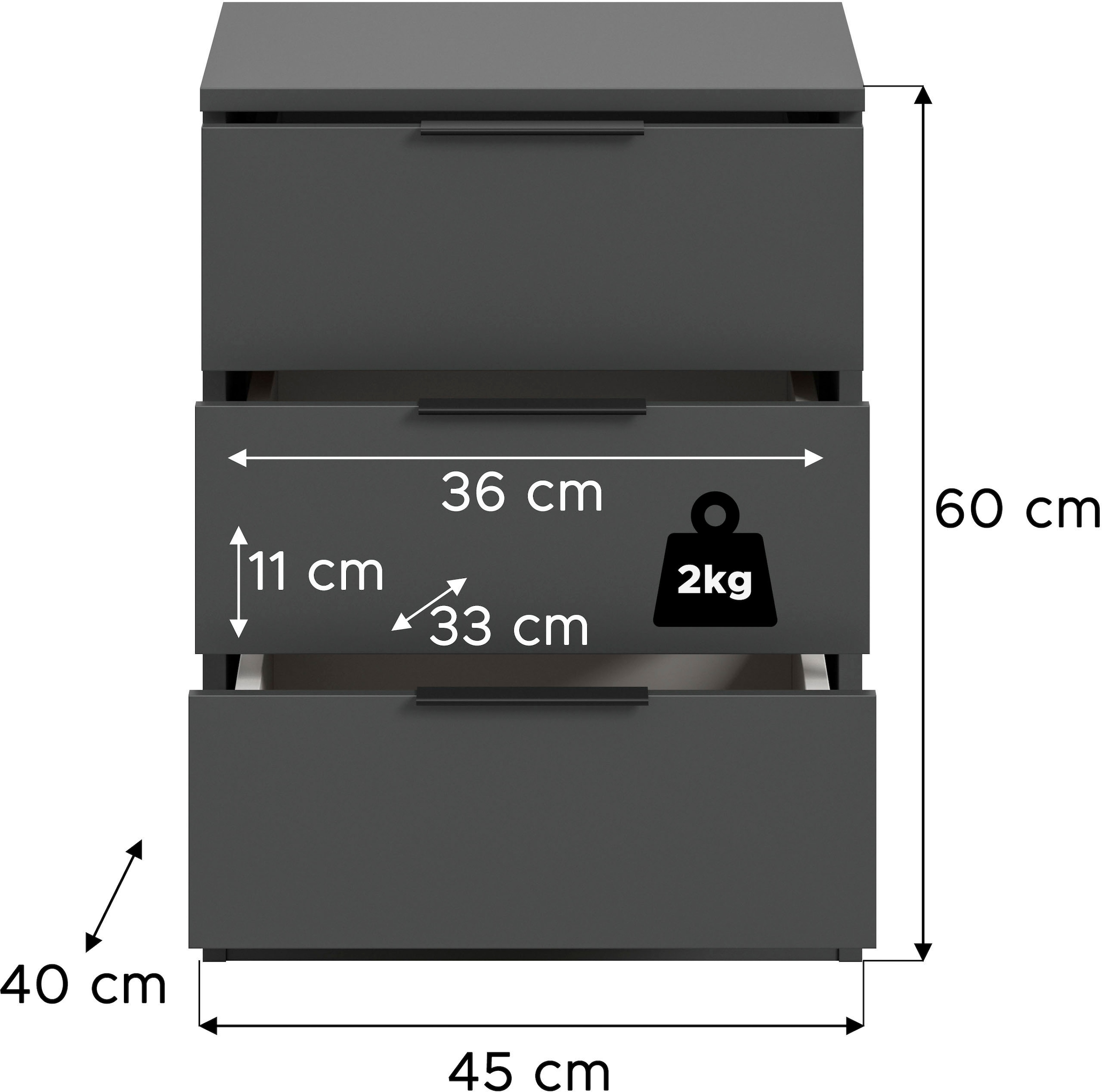 Home affaire Nachtkommode »Skarde Nachttisch Beistelltisch Kommode, Breite: 45 cm« 1 Stk. tlg. Skarde, Nachtkommode, 3 Schubkästen, anthrazit