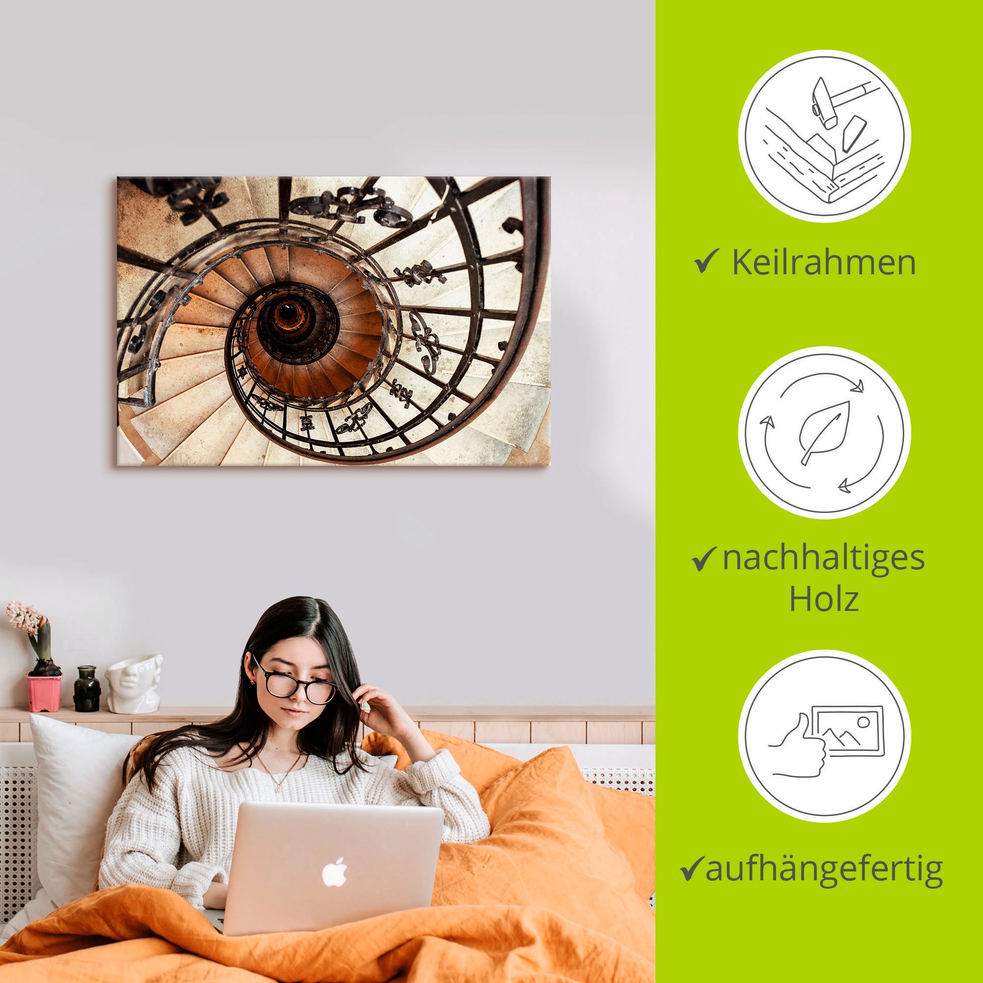 Artland Leinwandbild »Treppe« Architektonische Elemente 1 Stk. tlg. auf Holzrahmen gespannt