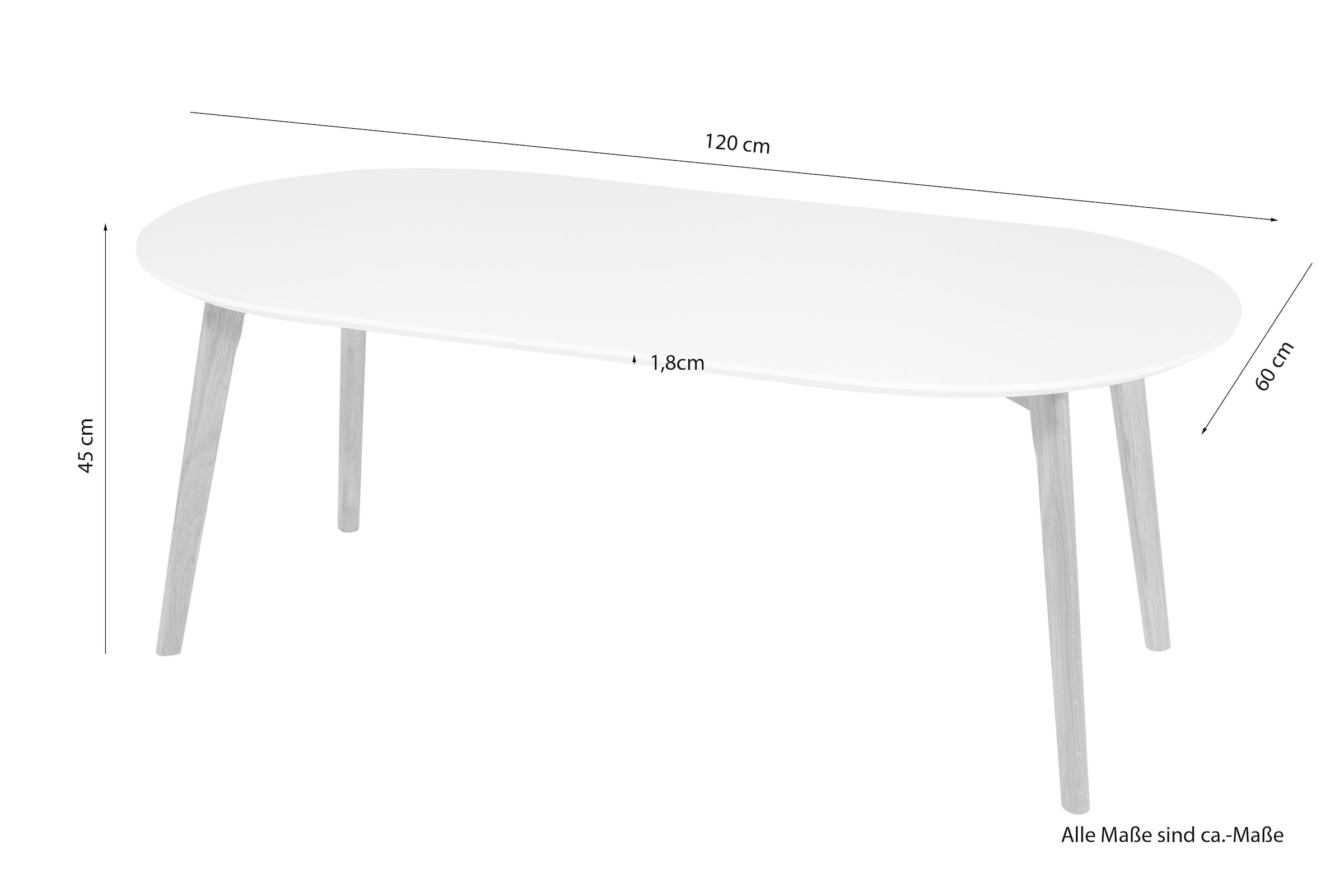Homexperts Couchtisch »Madlina«, ovale Tischpatte in weiss-matt, Masse  (B/T/H) ca. 120/60/45 cm versandkostenfrei auf