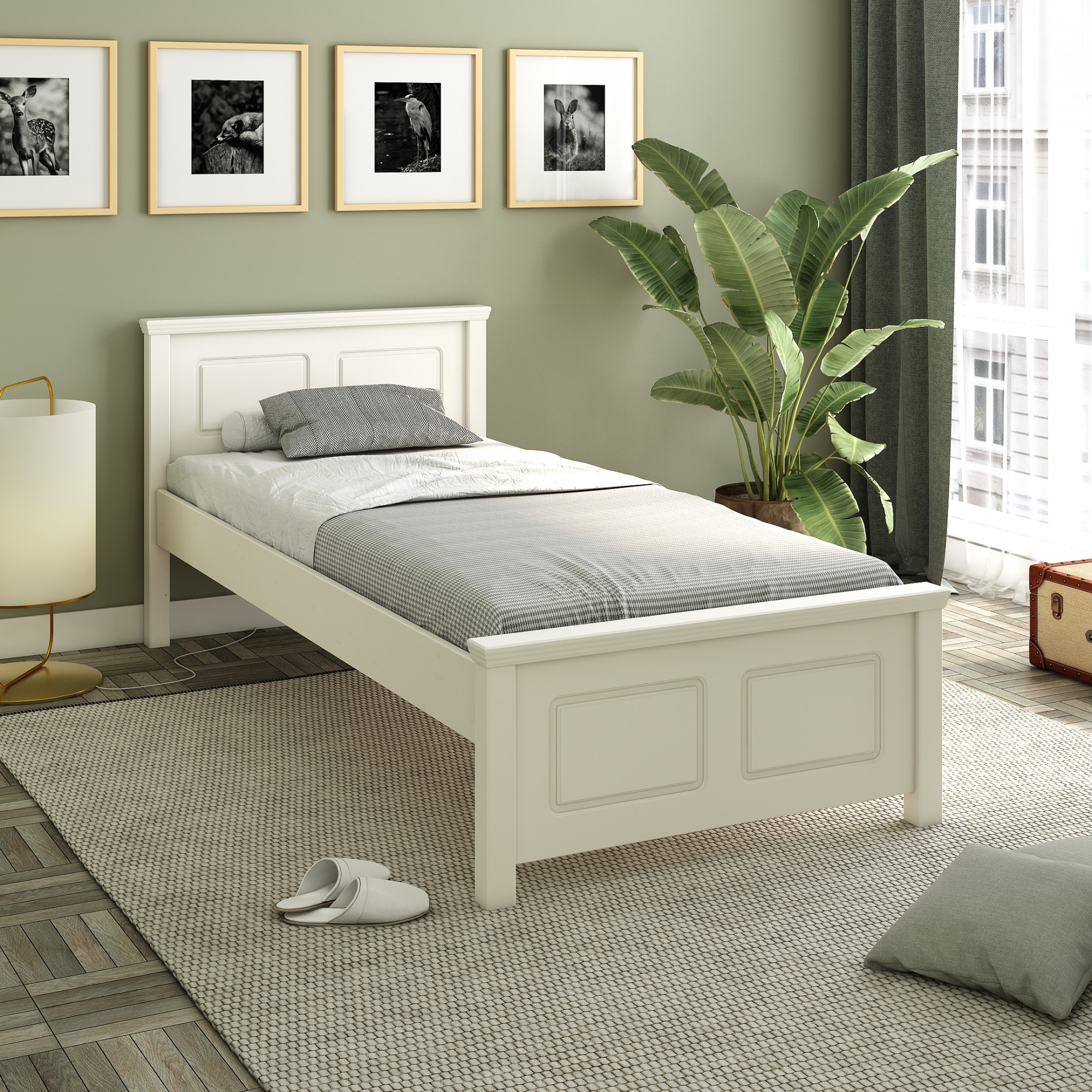 Image of GOODproduct Massivholzbett "ERIK, Made in Europe, optional mit Schublade, Massivholz Kiefer" FSC zertifiziert, in mehreren Grössen, Landhausstil mit Kassettenoptik