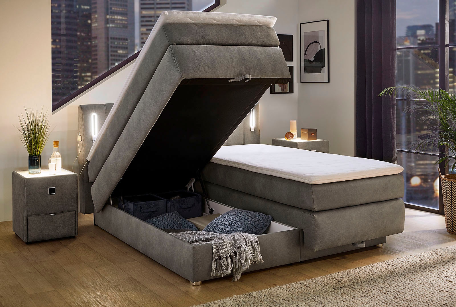 Jockenhöfer Gruppe Lit boxspring »Kati erhältlich in der Grösse 180x200cm« avec surmatelas, coffre de lit et tête de lit réglable en hauteur (96 cm - 108 cm)