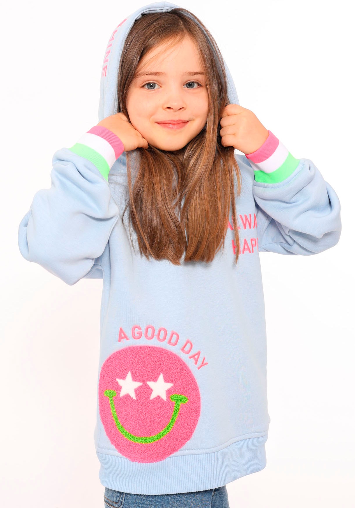 Hoodie »"Always Happy" Kids«, mit grossem Smiley und Wording für Mädchen