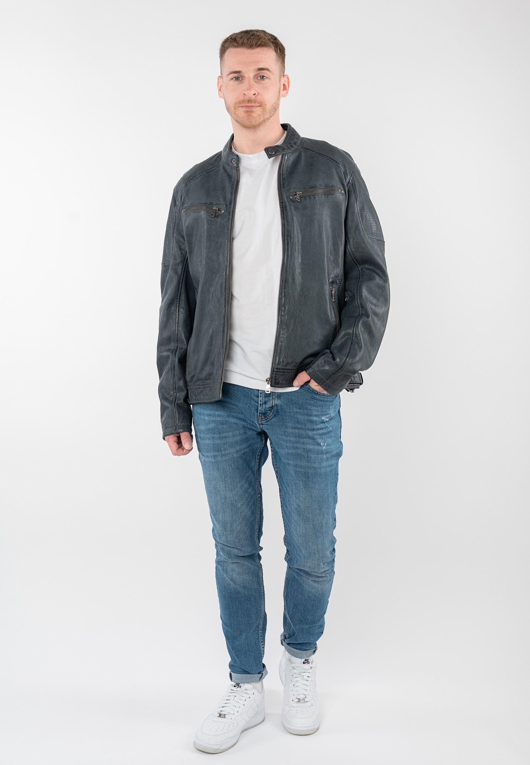 Mauritius Veste en cuir »MMBroum« mit Bikerkragen