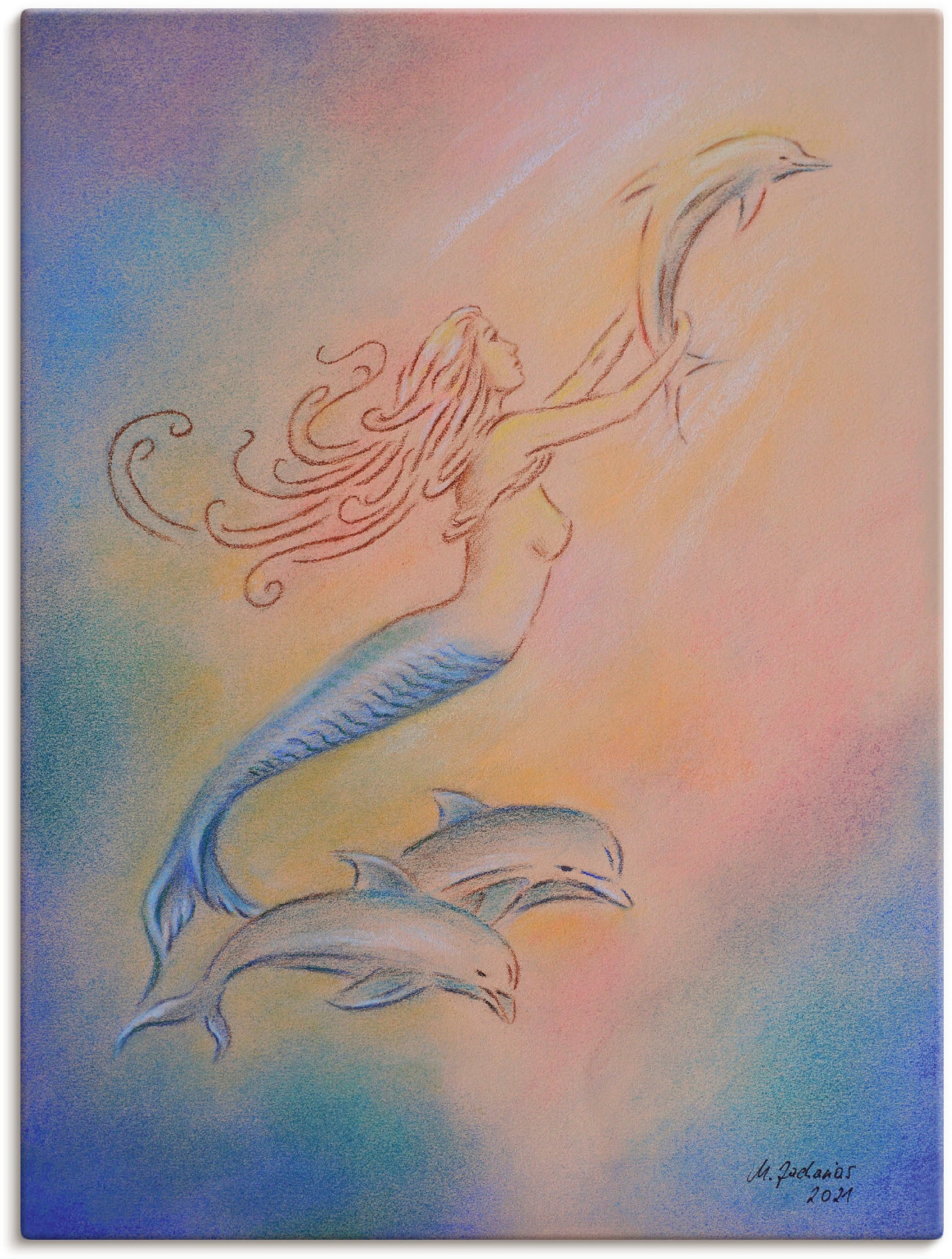 Image of Artland Leinwandbild "Delphine Engel" klassische Fantasie 1 Stk. tlg. auf Holzrahmen gespannt