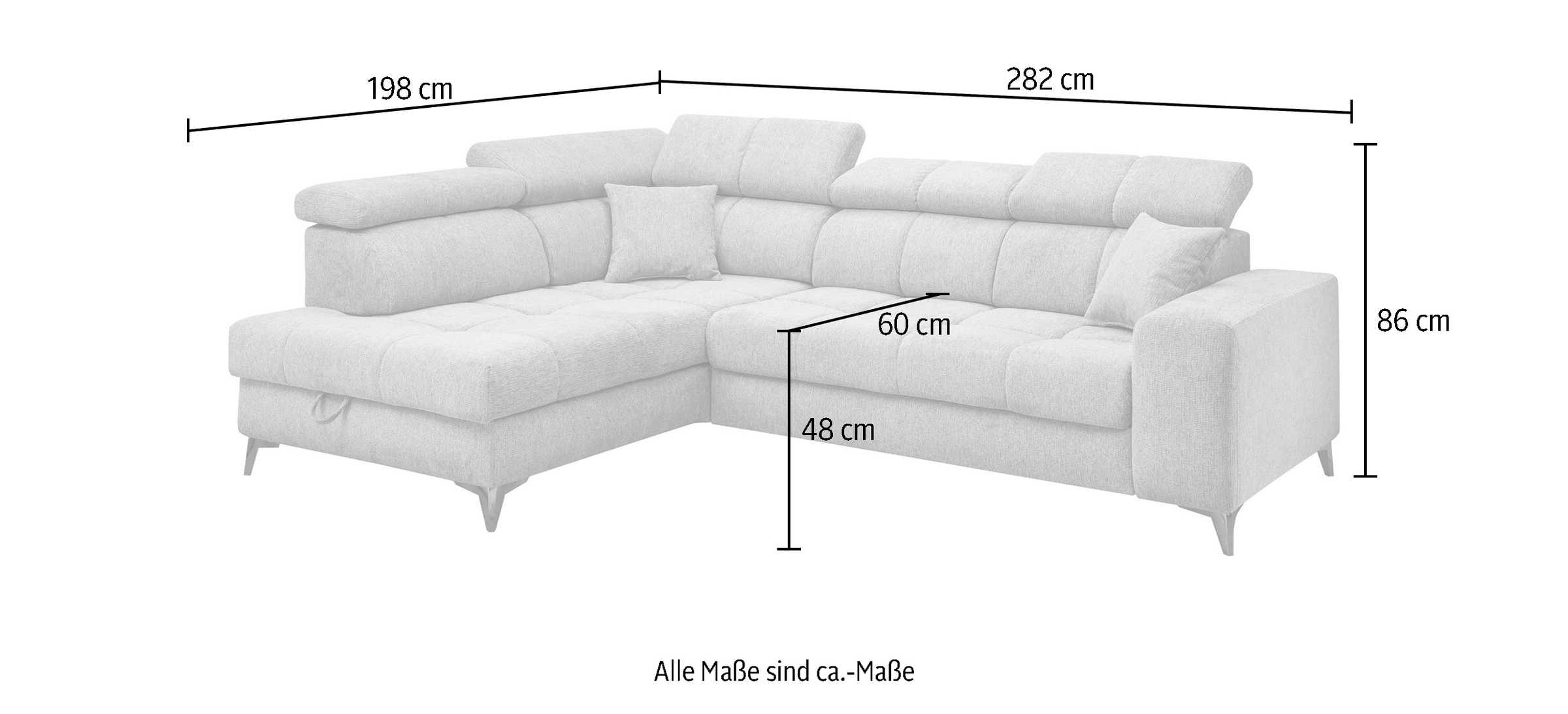 ED EXCITING DESIGN Ecksofa »Sydney L-Form« motorischer Sitztiefenverstellung, USB-Port & 2 Zierkissen