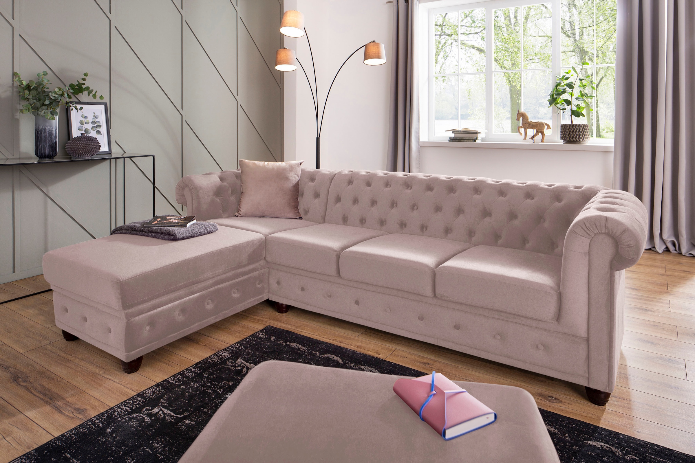 Home affaire Canapé Chesterfield »New Castle L-Form« hochwertige Knopfheftung in Chesterfield-Design, B/T/H: 255(171/72)