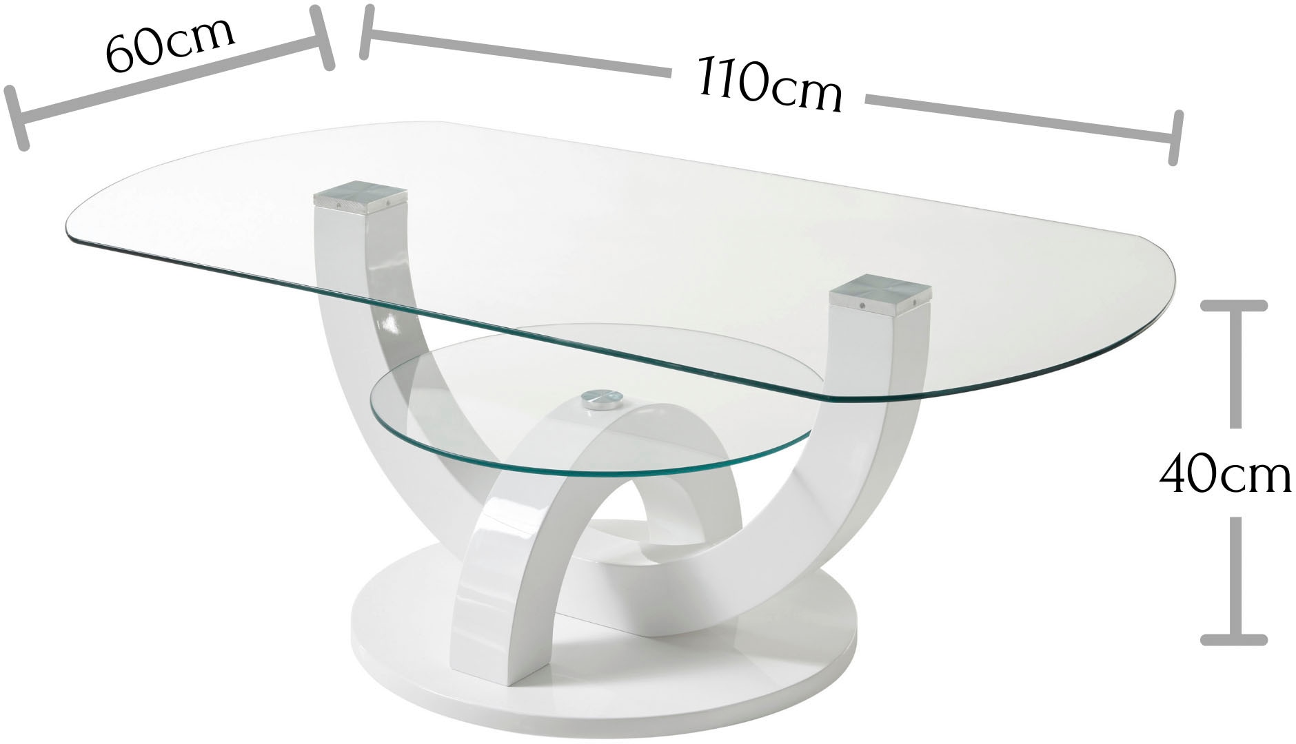 HBZ Couchtisch »Boston«, Glastisch, Tisch mit U-Form Gestell in weiss hochglanz