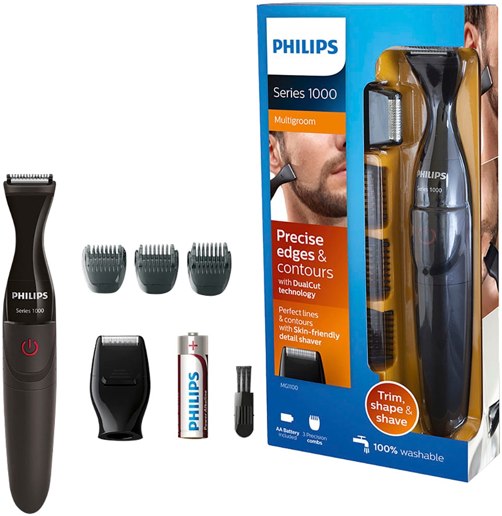 Image of Philips Multifunktionstrimmer "Series 1000 MG1100/16" 3 Aufsätze abwaschbar, mit DualCut-Präzisionstrimmer und 3 Präzisionskämme