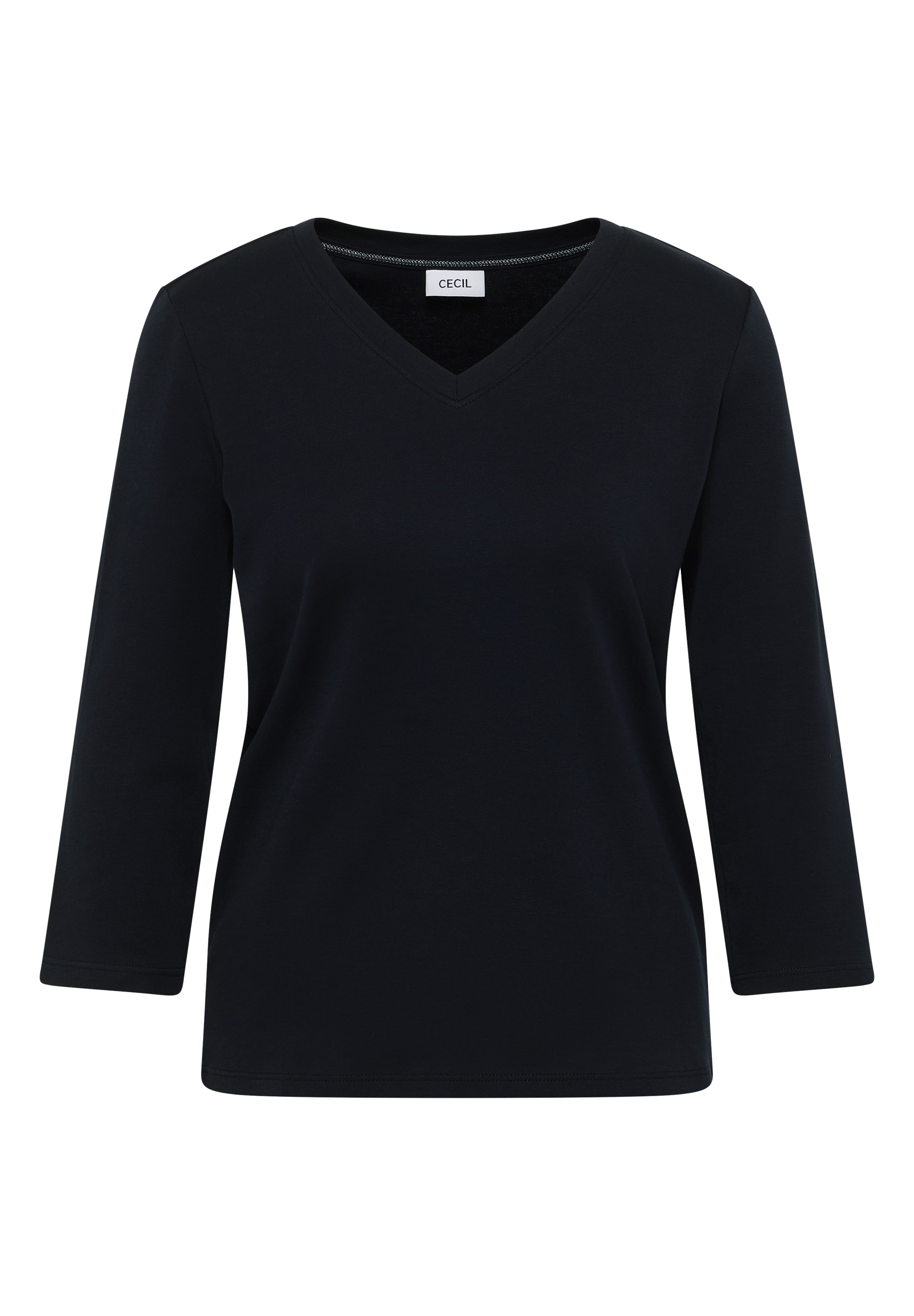 Cecil 3/4-Arm-Shirt mit V-Ausschnitt, unifarben