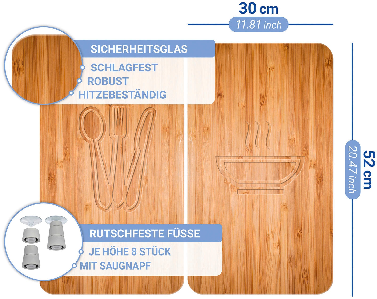 WENKO Herd-Abdeckplatte »Universal Modell Lunch«, (Set, 2 tlg.), Herdabdeckung für alle Herdarten, kratzfest, mit rutschfesten Füssen