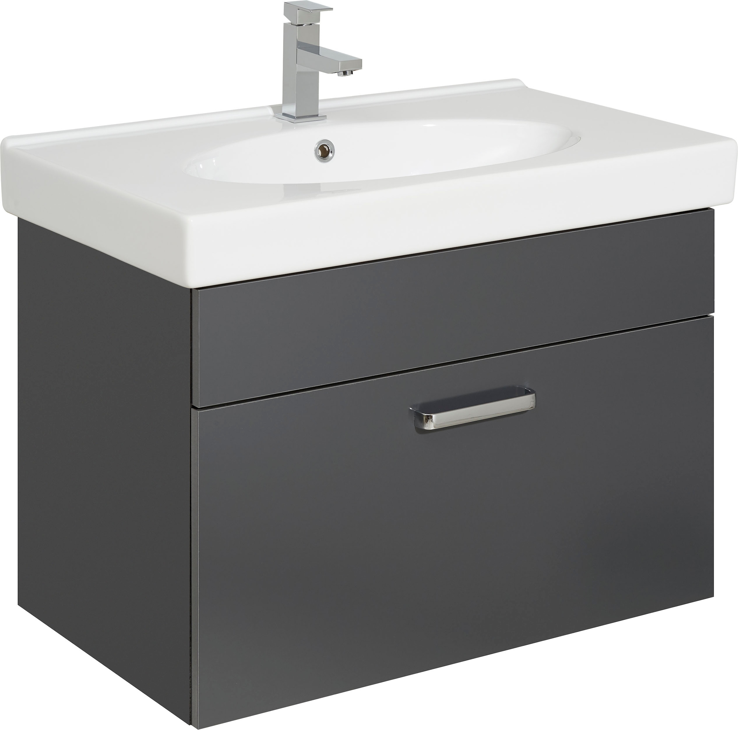Image of Saphir Waschtisch "Quickset Keramikwaschtisch mit Unterschrank, 80 cm breit" Wachplatz, Griffe Chrom Glanz, mit Softeinzug, 1 Schublade