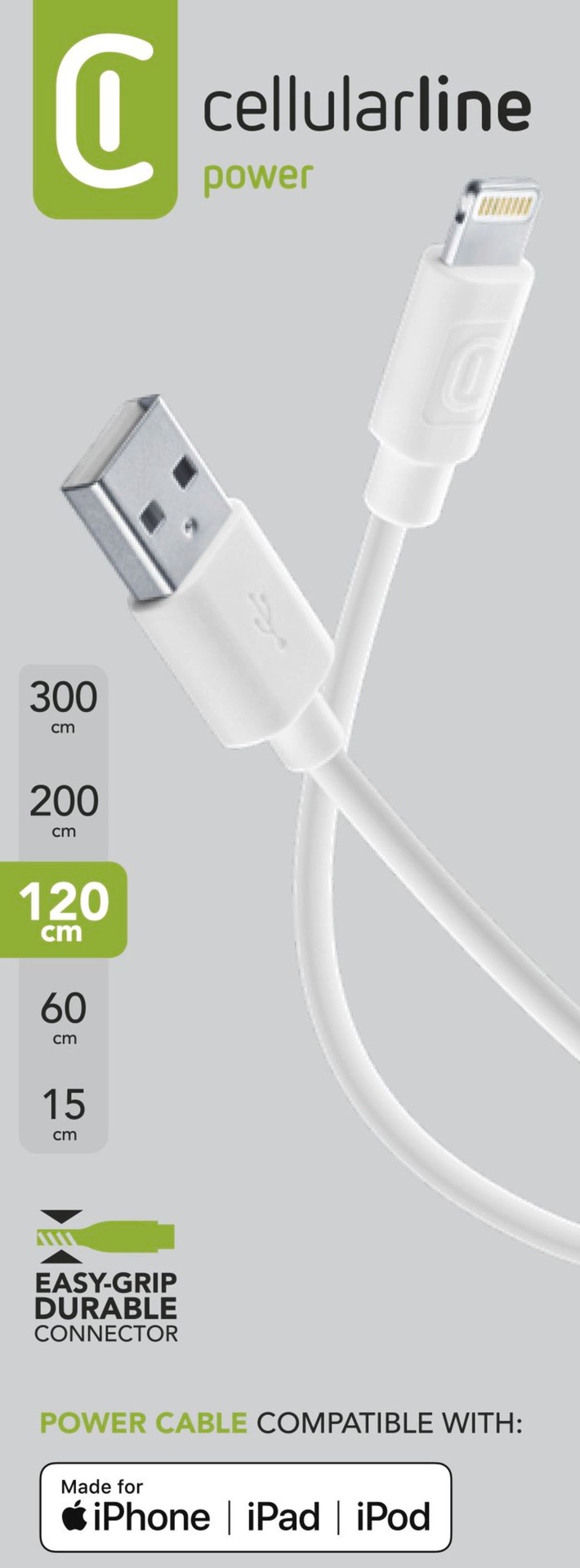 Cellularline Lightningkabel »Power Data Cable 1,2 m USB-A / Lightning« Lightning | USB Typ A 120 cm
