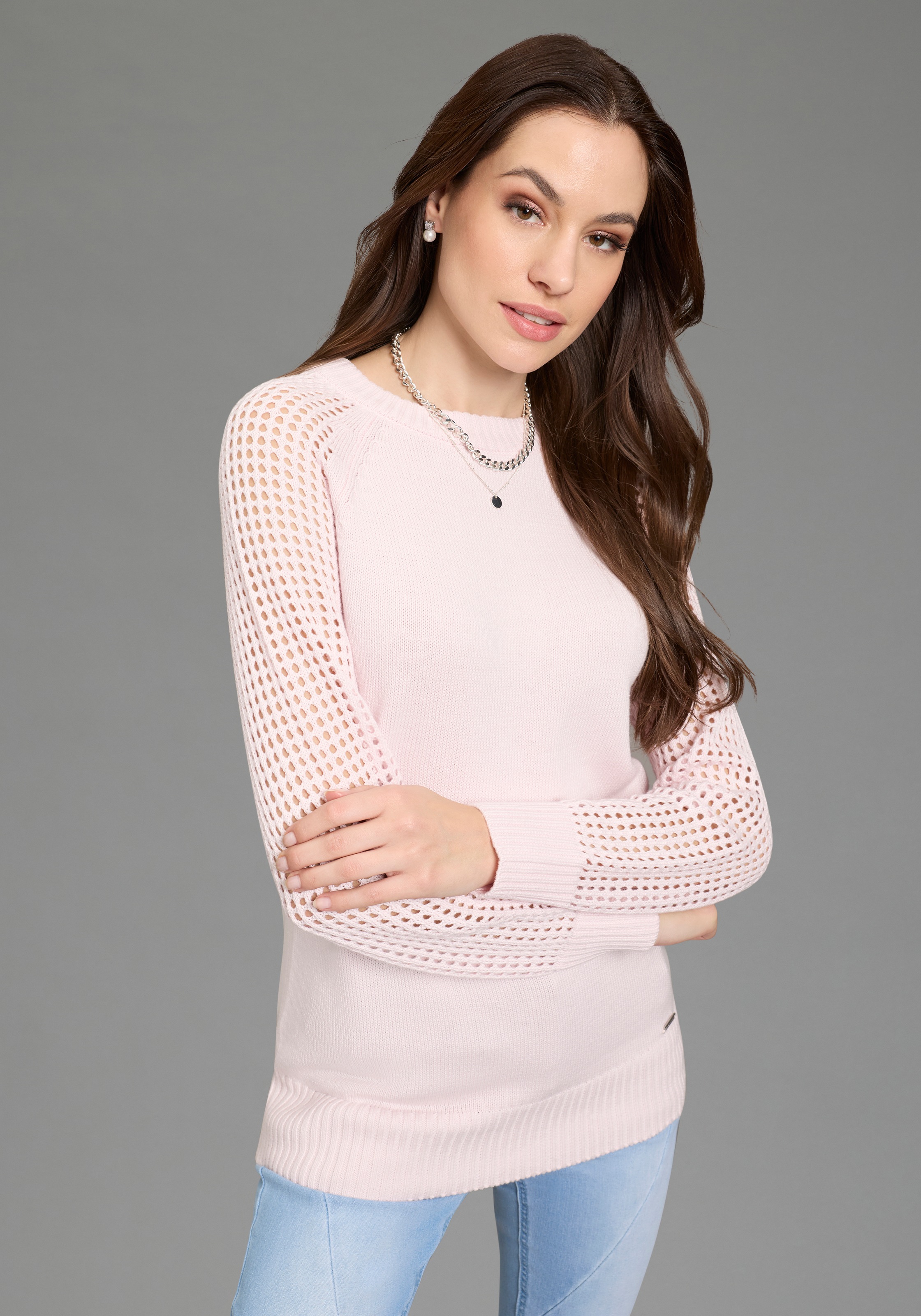 Image of Bruno Banani Strickpullover aus Baumwolle mit Ärmel in Lochstrick