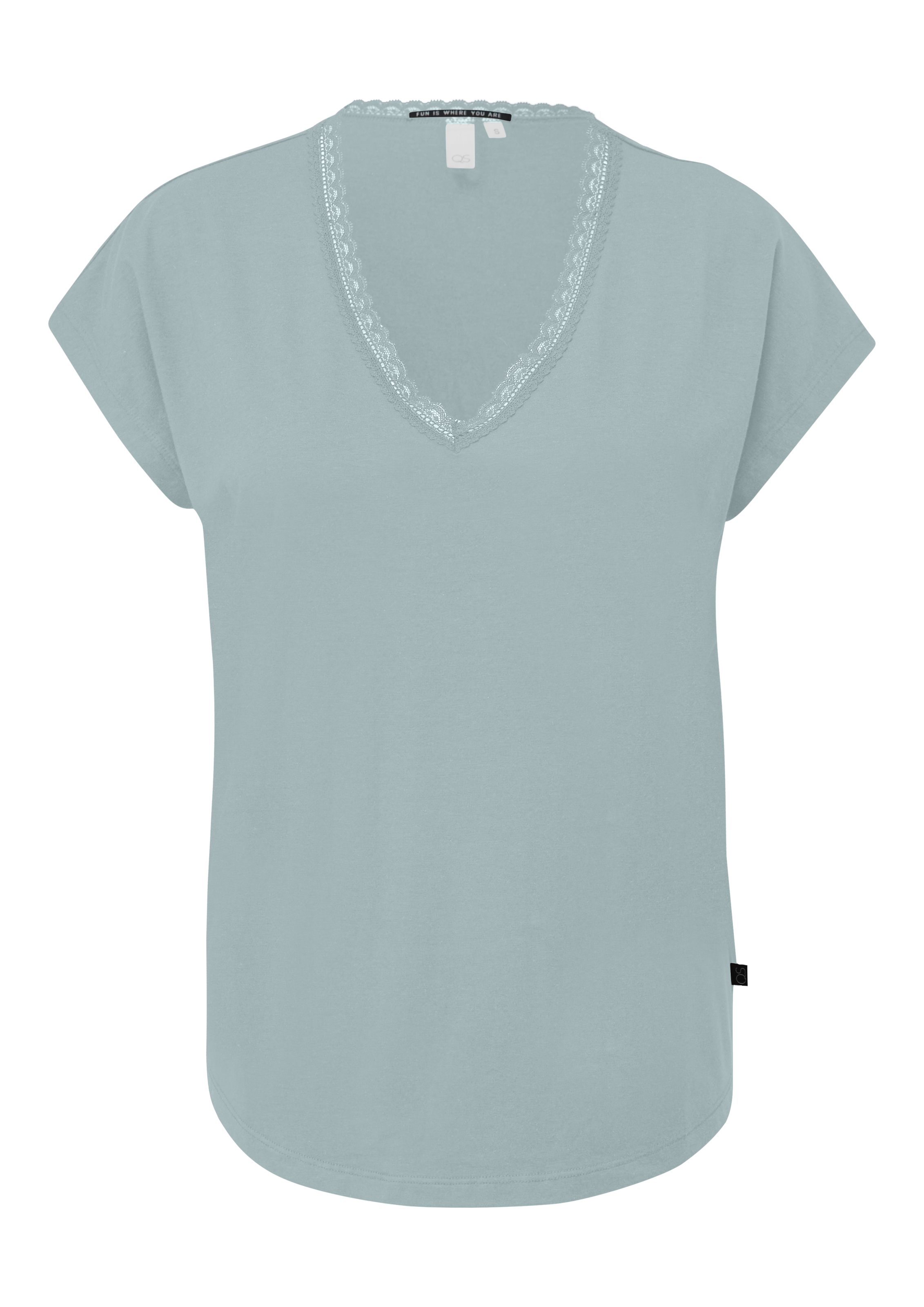 QS T-Shirt mit Spitze am Ausschnitt