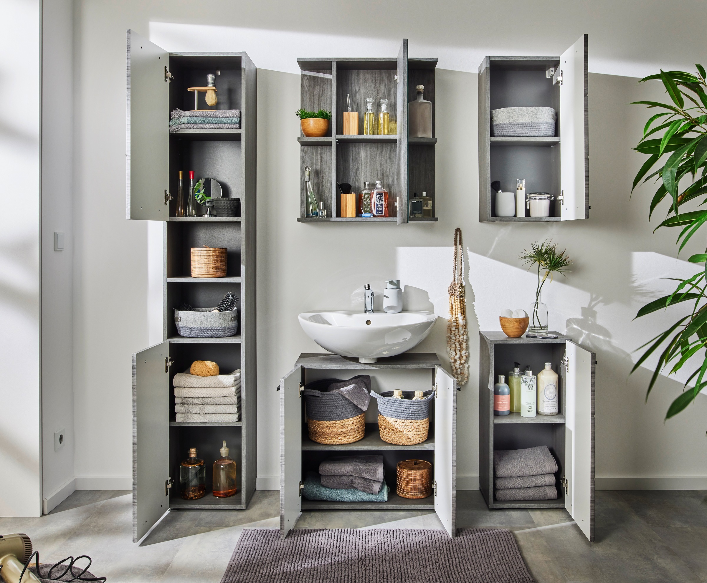 BASIC by Balculina Armoire suspendue »Silver, Badezimmerschrank BxHxT 34x70x23« 1 cuis tlg. largeur 34 cm, porte montable à gauche/droite, FSC-Mix 70%