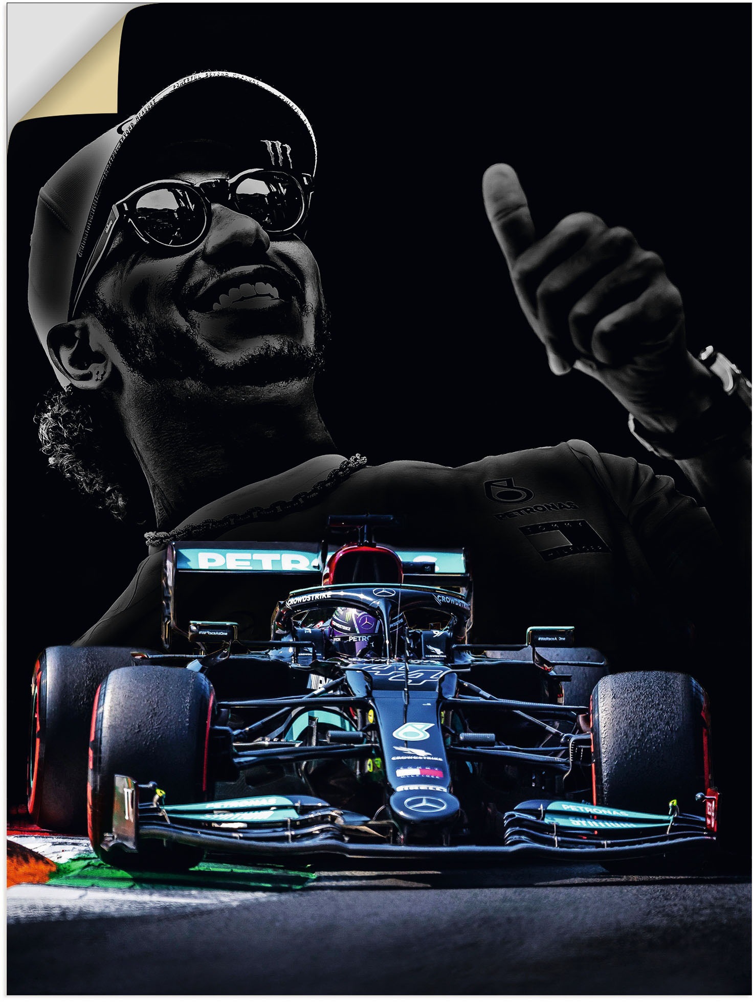 Image of Artland Wandbild »Lewis Hamilton - Hammertime«, Bilder von Männern, (1 St.), in vielen Grössen & Produktarten - Alubild / Outdoorbild für den Aussenbereich, Leinwandbild, Poster, Wandaufkleber / Wandtattoo auch für Badezimmer geeignet bei Ackermann Versan