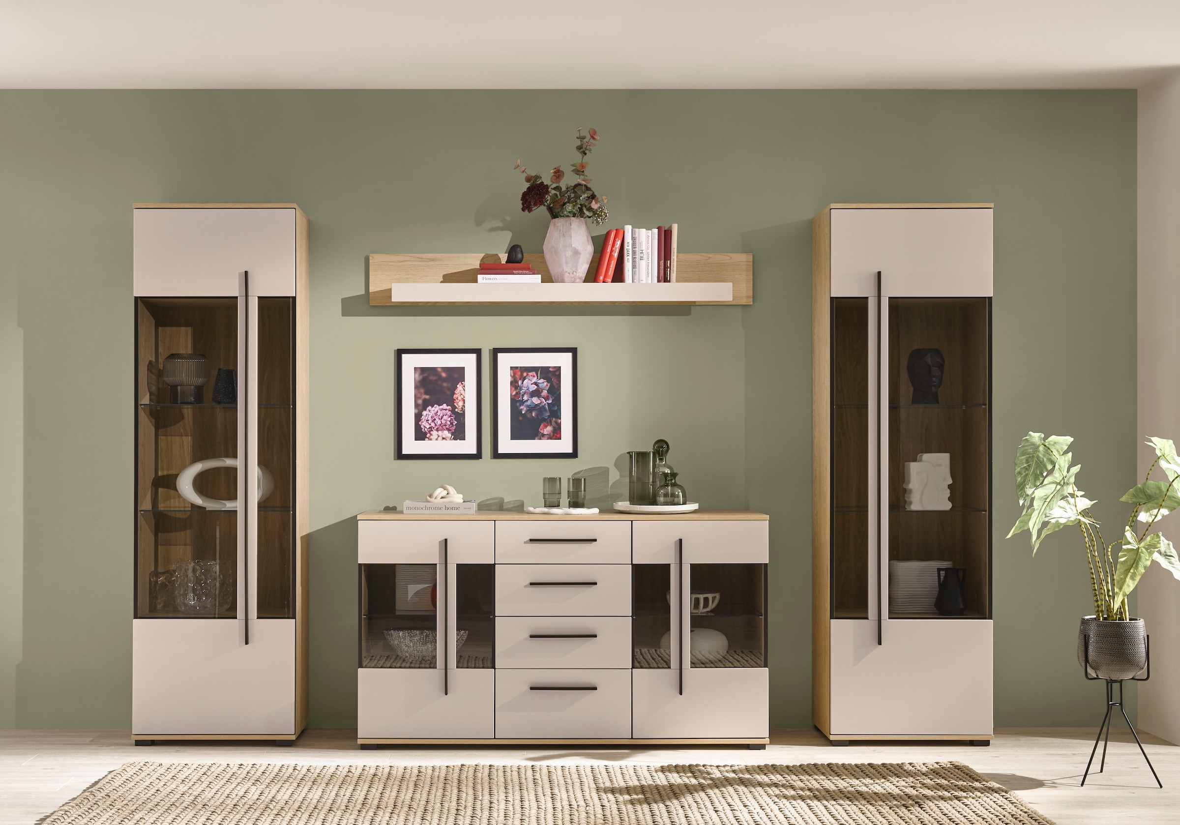 Home affaire Meuble mural »Cantara, Anbauwand, Wohnzimmer-Set, in Eiche Evoke, Weiss oder Kaschmir« Ensemble, 4 cuis tlg.