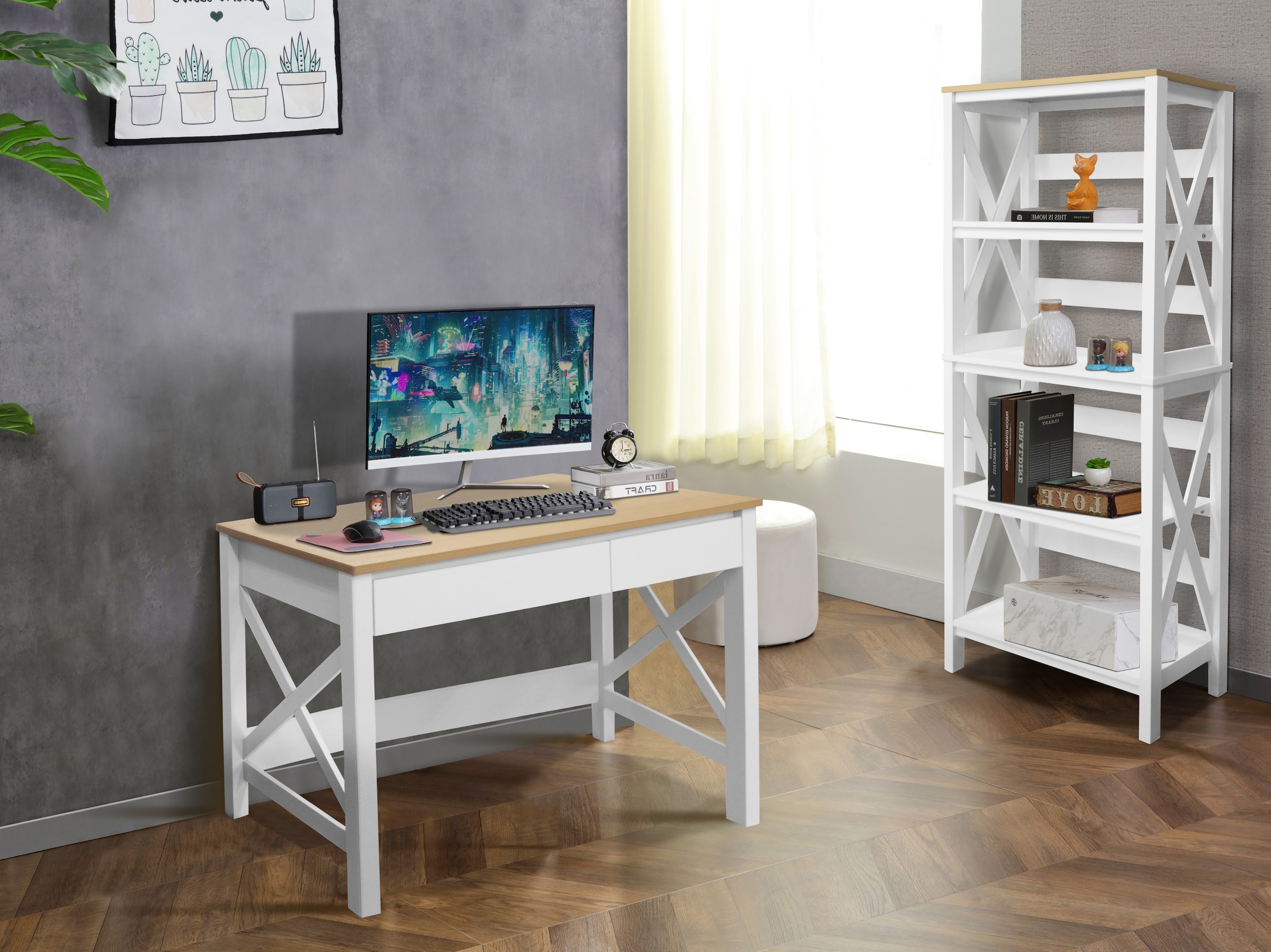 Home affaire Schreibtisch »Silba«, 2 Schubladen, Landhausstil, Home Office, Breite 100 cm