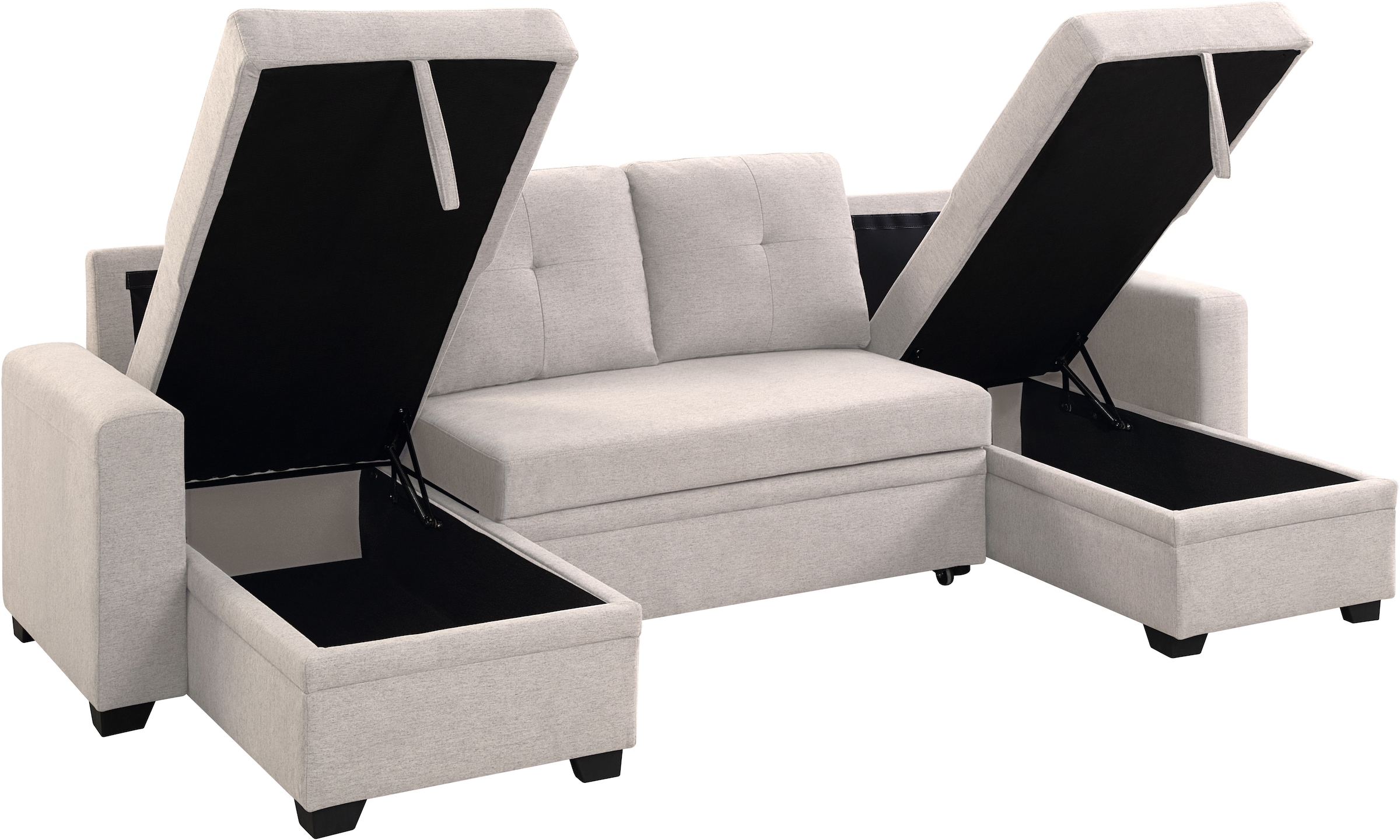 ATLANTIC home collection Wohnlandschaft »Gerrit U-Form«, inkl. 2 Bettkästen und Bettfunktion, Recamiere rechts/links montierbar